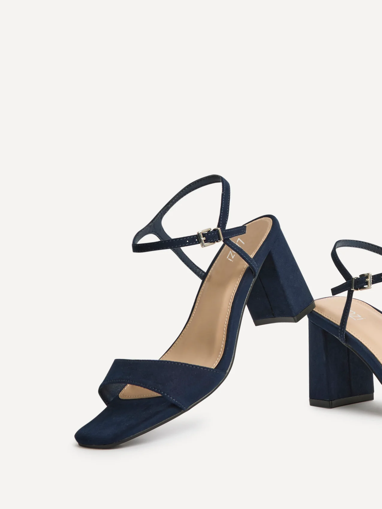 Reveal Navy Faux Suede Block Heeled Sandals - Image 5