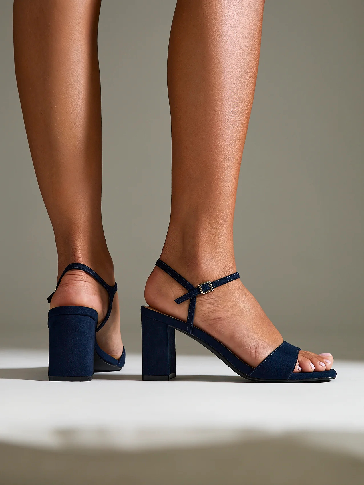 Reveal Navy Faux Suede Block Heeled Sandals - Image 6
