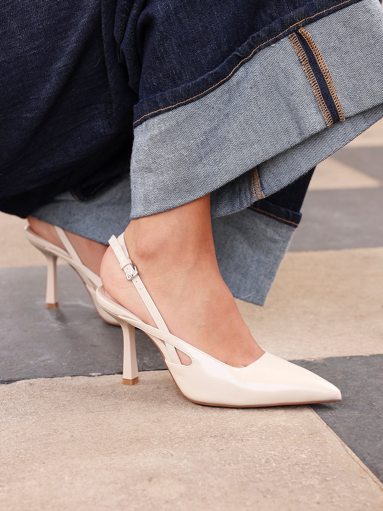 Rhea Nude Faux Leather Sling Back Court Heels - Image 6