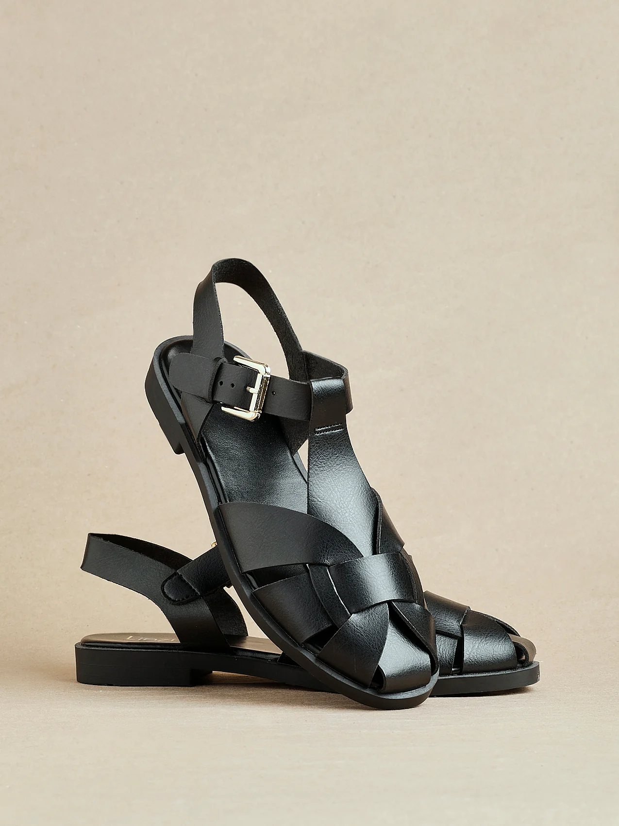 Rhoda Black Flat Fisherman Sandals