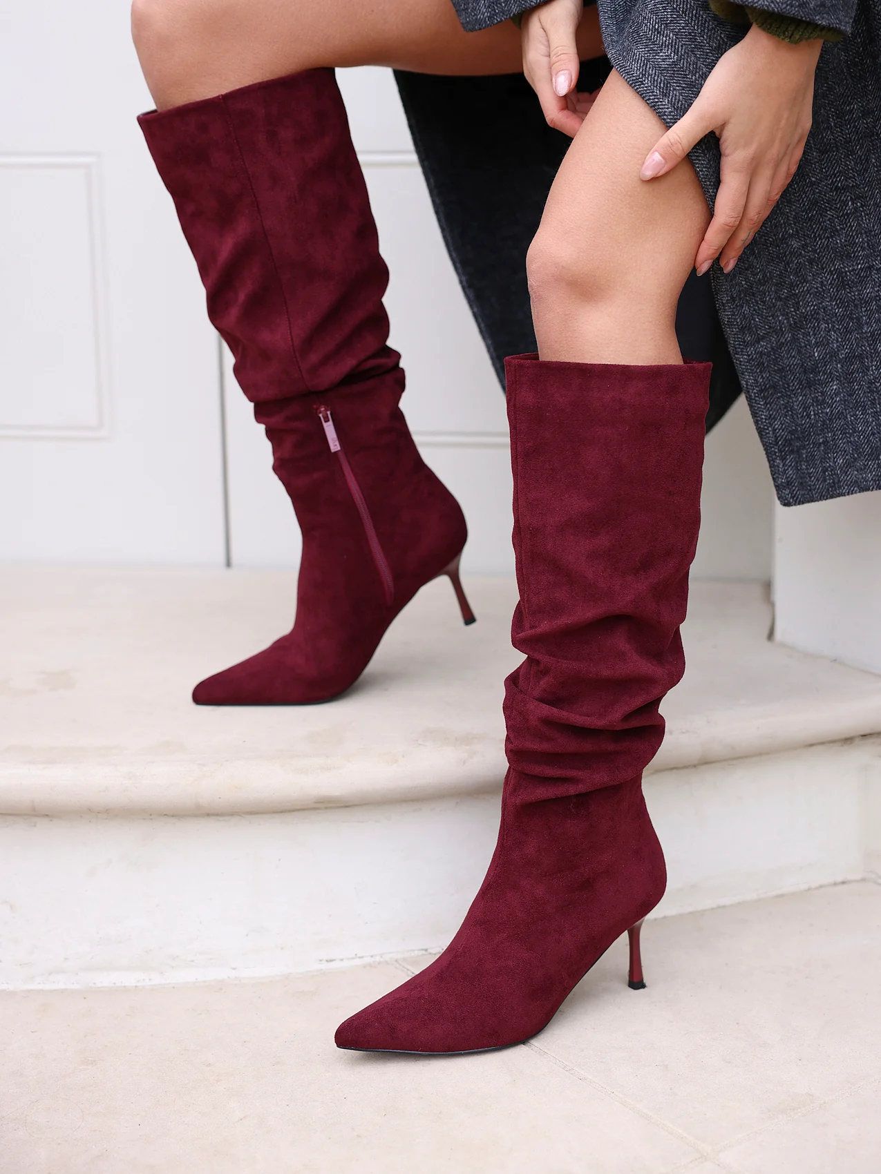 Rosenna Burgundy Long Stiletto Boots