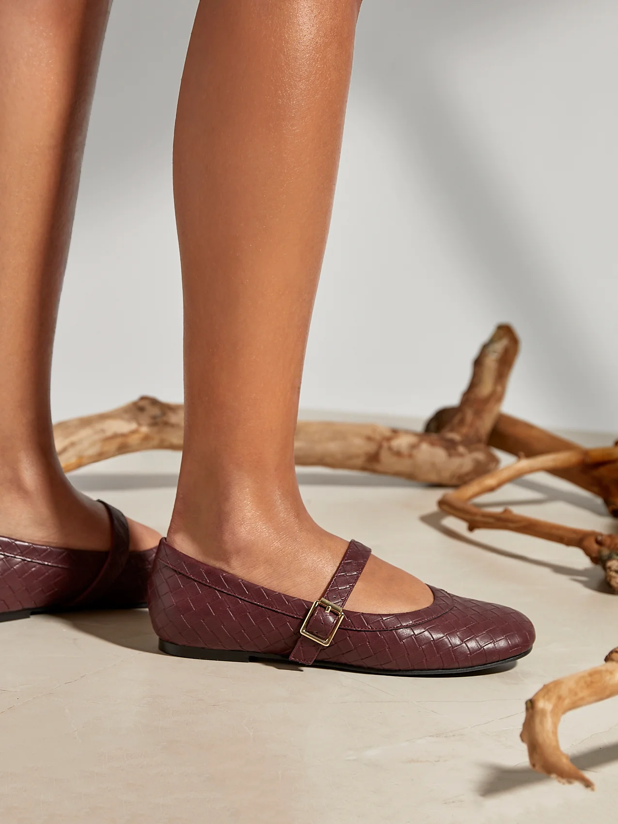 Routine Burgundy Woven Effect Ballet Flats - Image 7