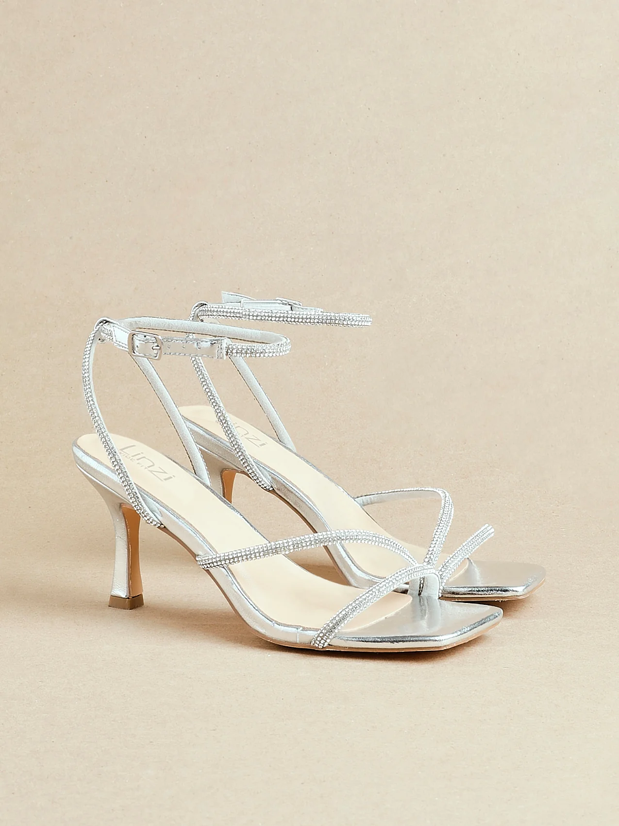 Ruma Wide Fit Silver Diamante Heeled Sandals - Image 6