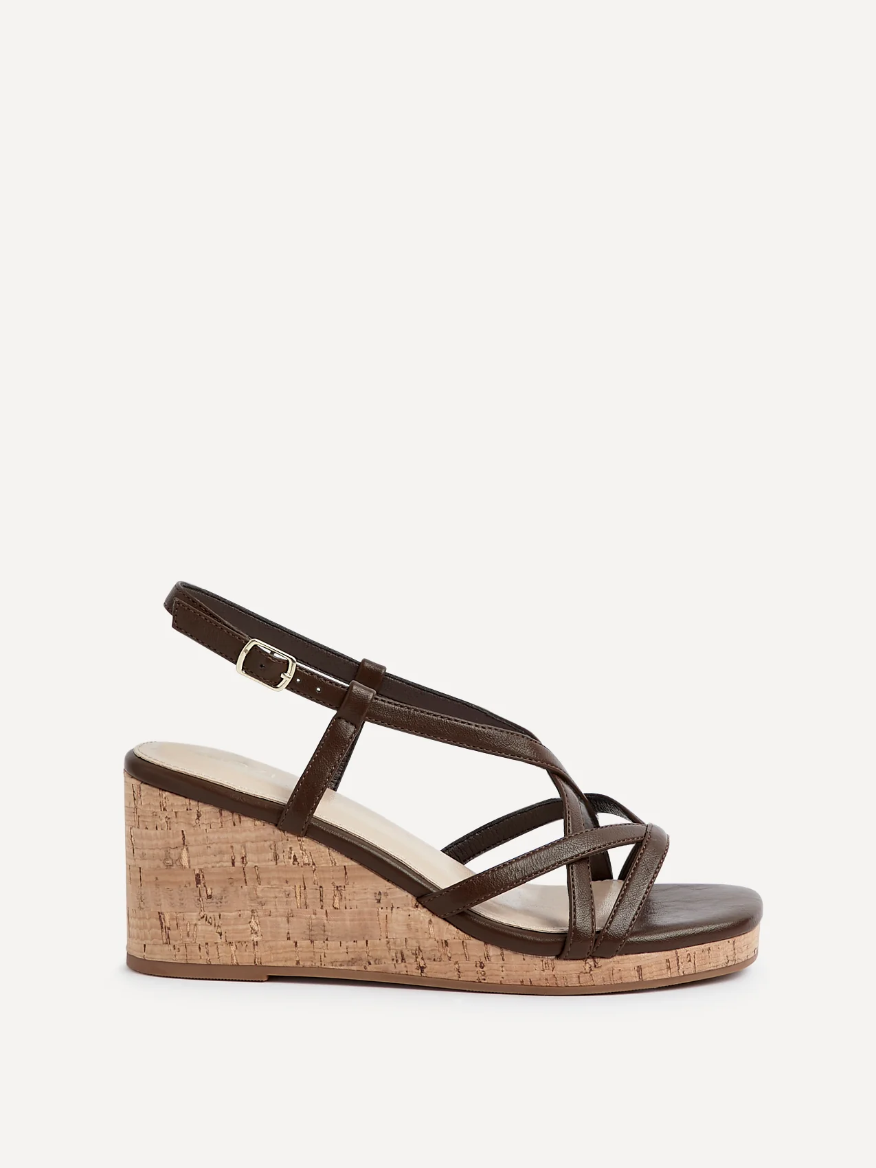 Safiya Brown Faux Leather Strappy Wedges - Image 2