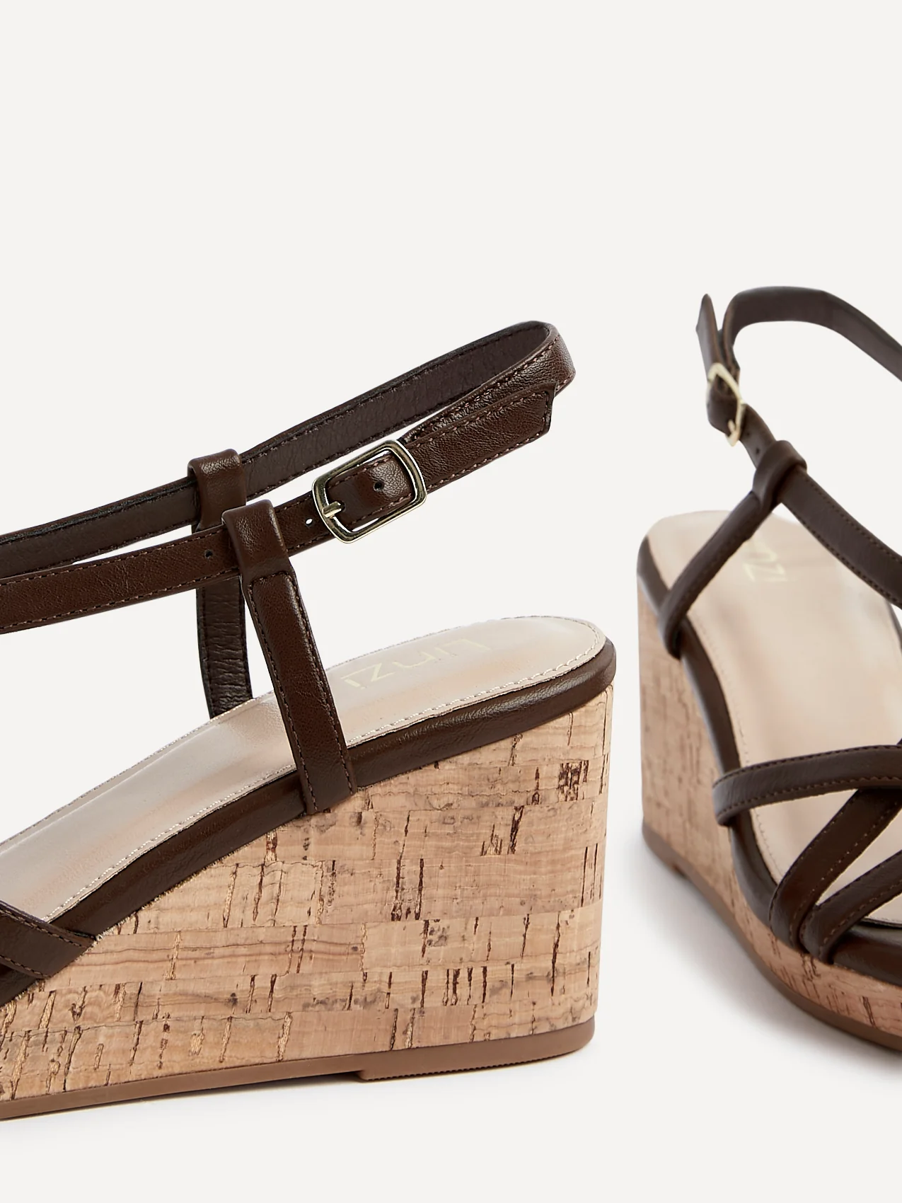 Safiya Brown Faux Leather Strappy Wedges - Image 5