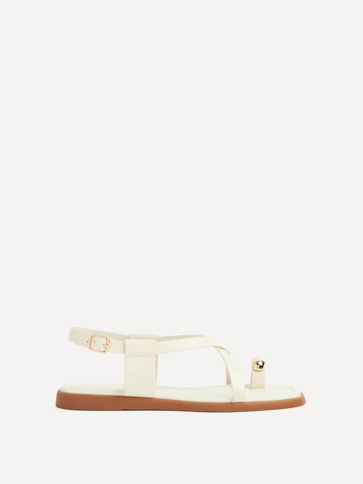 Salma Cream & Gold Flat Sandals - Image 2