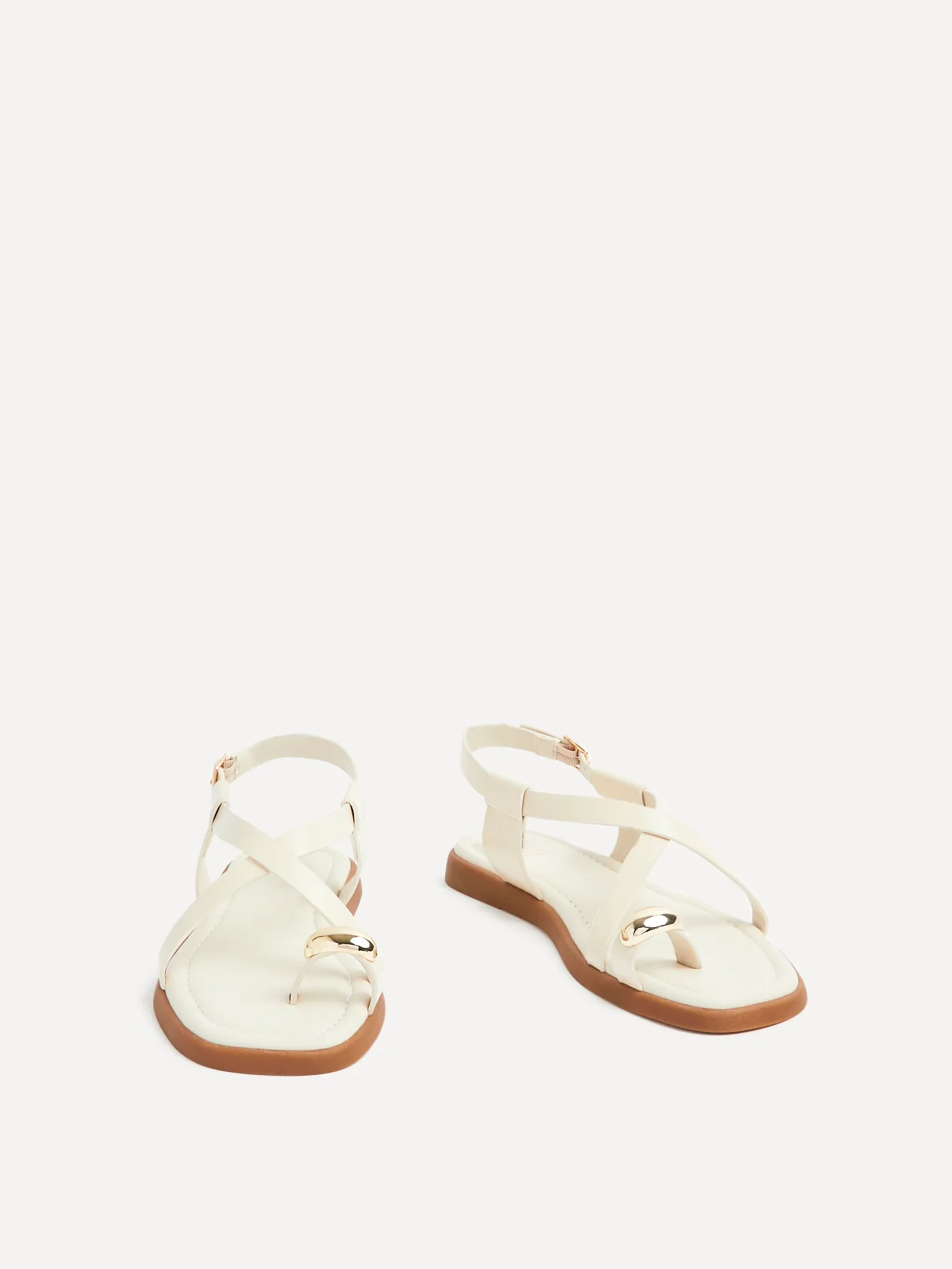Salma Cream & Gold Flat Sandals - Image 3