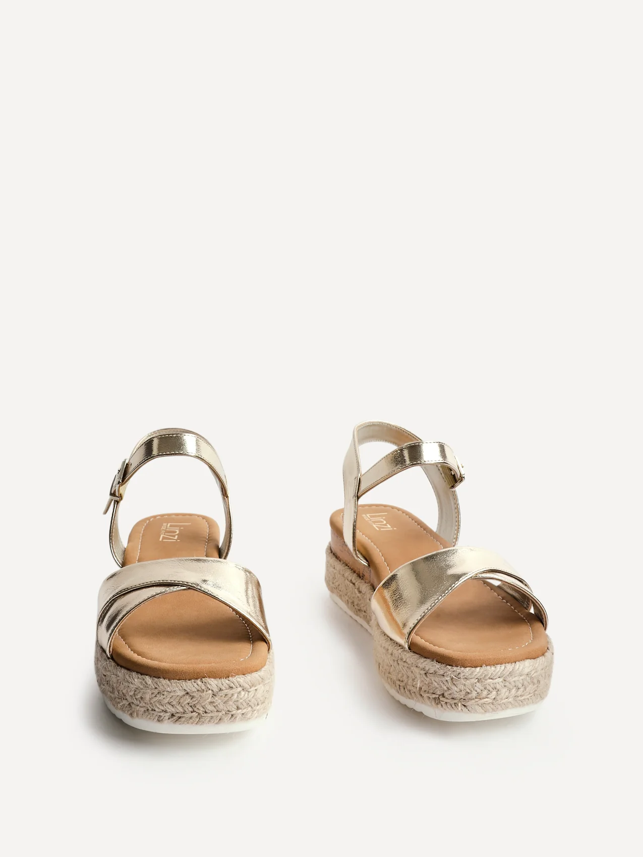 Sarelli Wide Fit Gold Flatform Sandals - Image 3