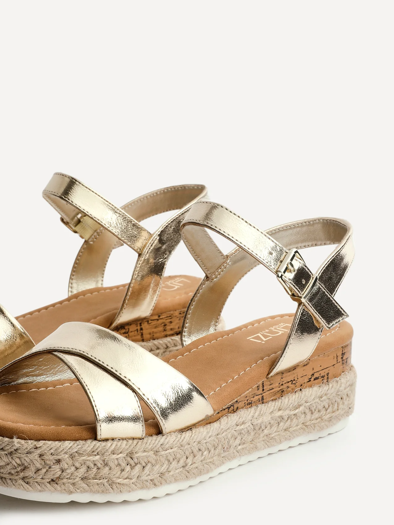 Sarelli Wide Fit Gold Flatform Sandals - Image 4