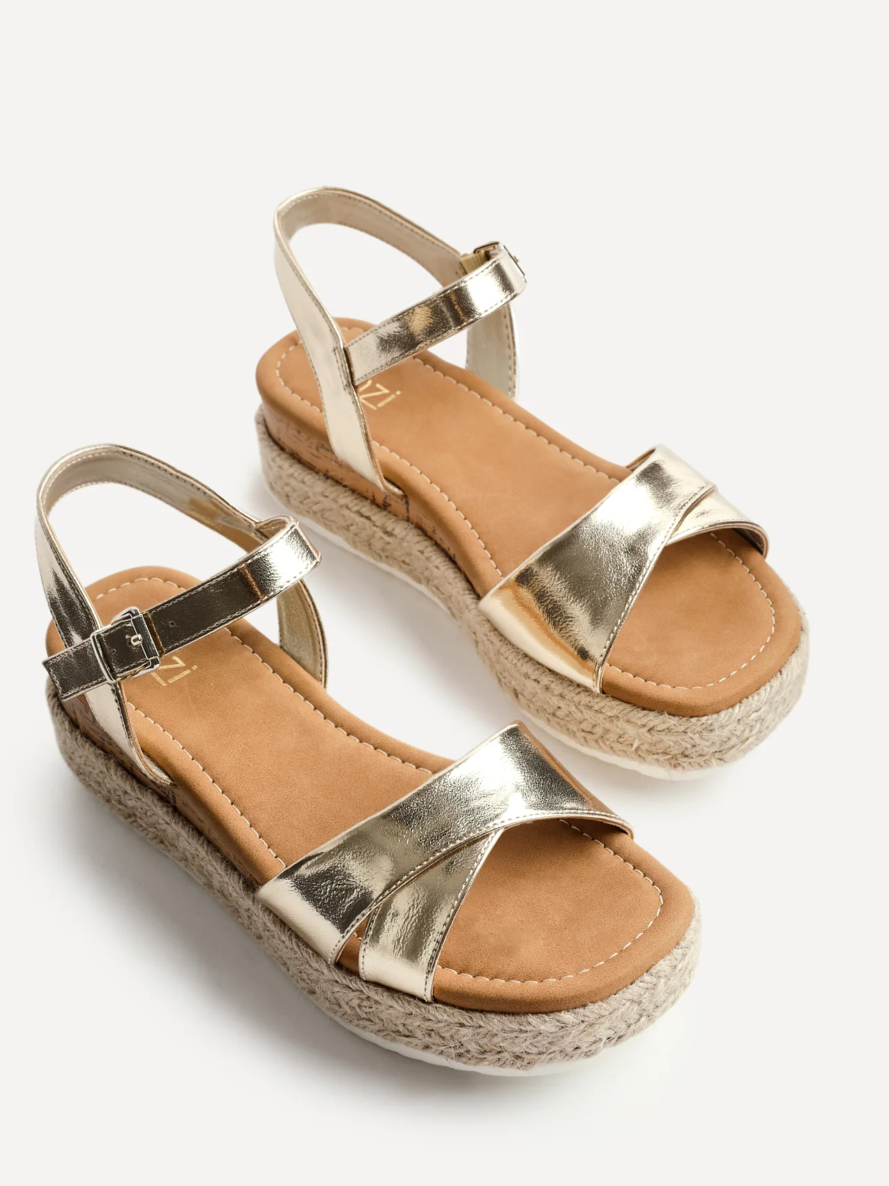 Sarelli Wide Fit Gold Flatform Sandals - Image 5