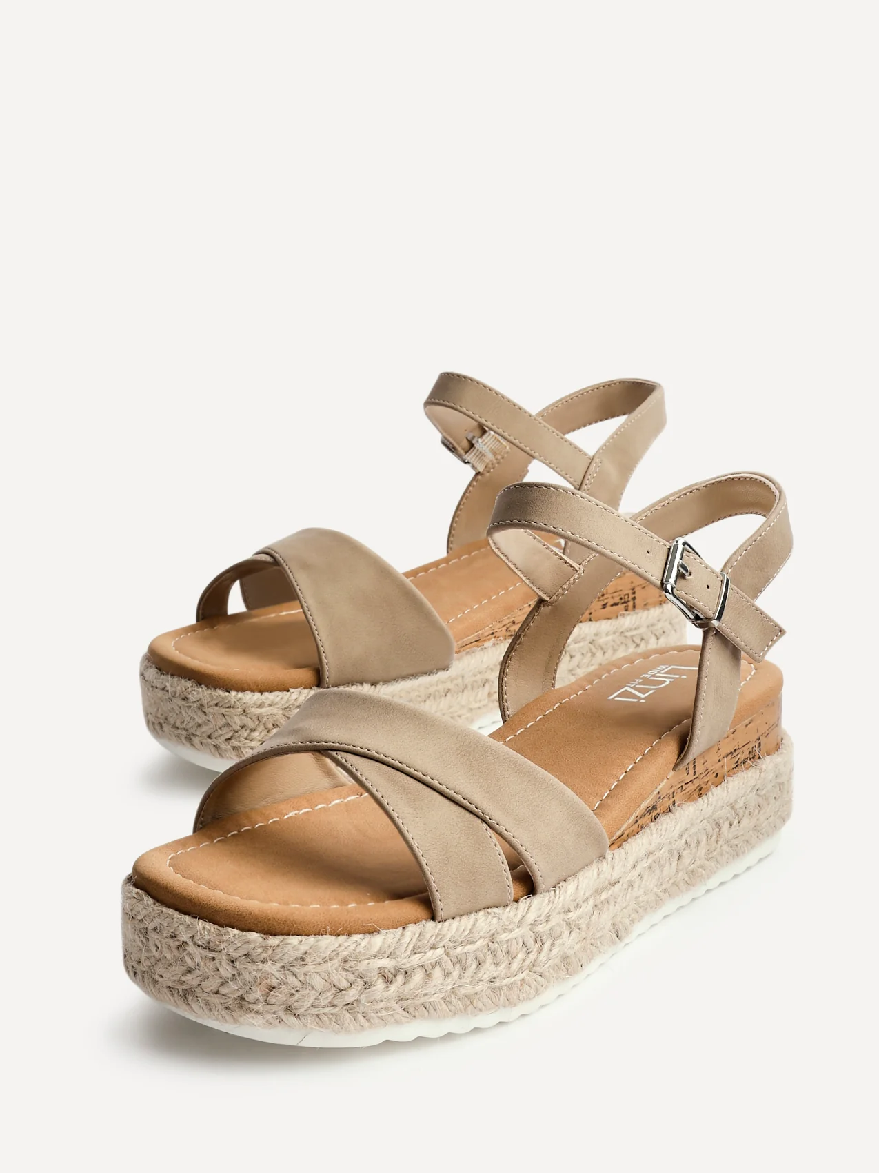 Sarelli Wide Fit Taupe Flatform Sandals - Image 4
