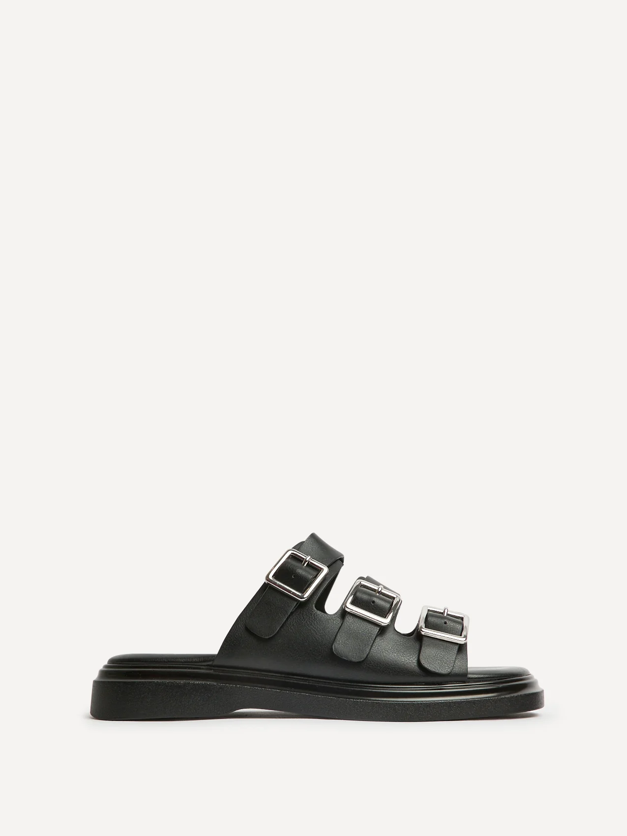 Satellite Black Faux Leather Flat Sandals - Image 2