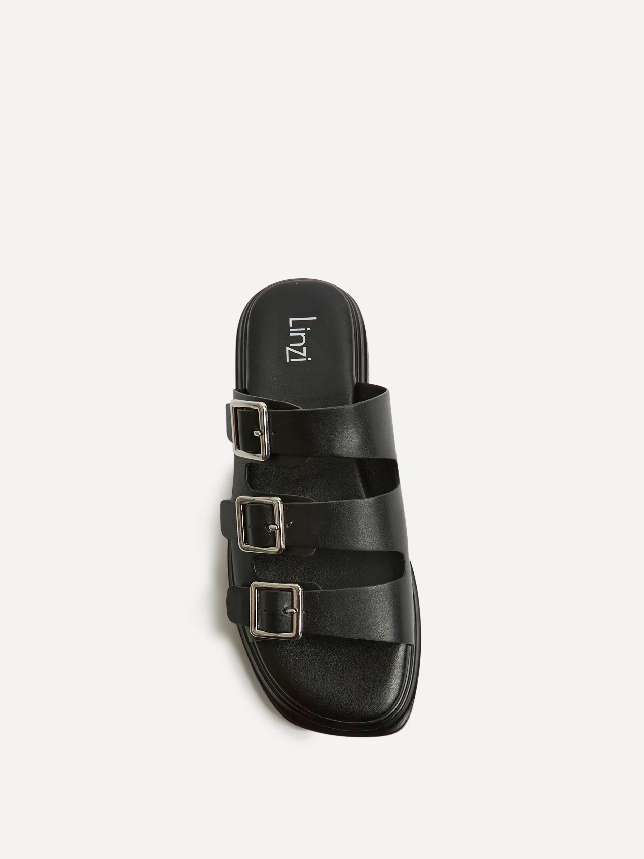 Satellite Black Faux Leather Flat Sandals - Image 4