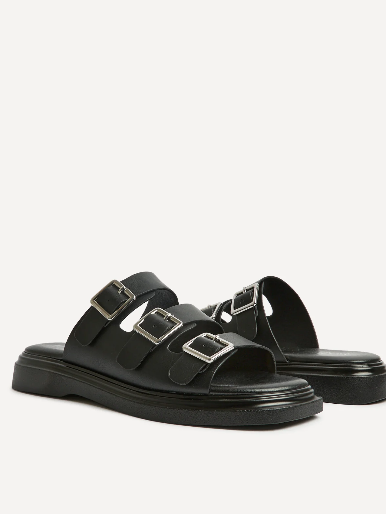 Satellite Black Faux Leather Flat Sandals - Image 5