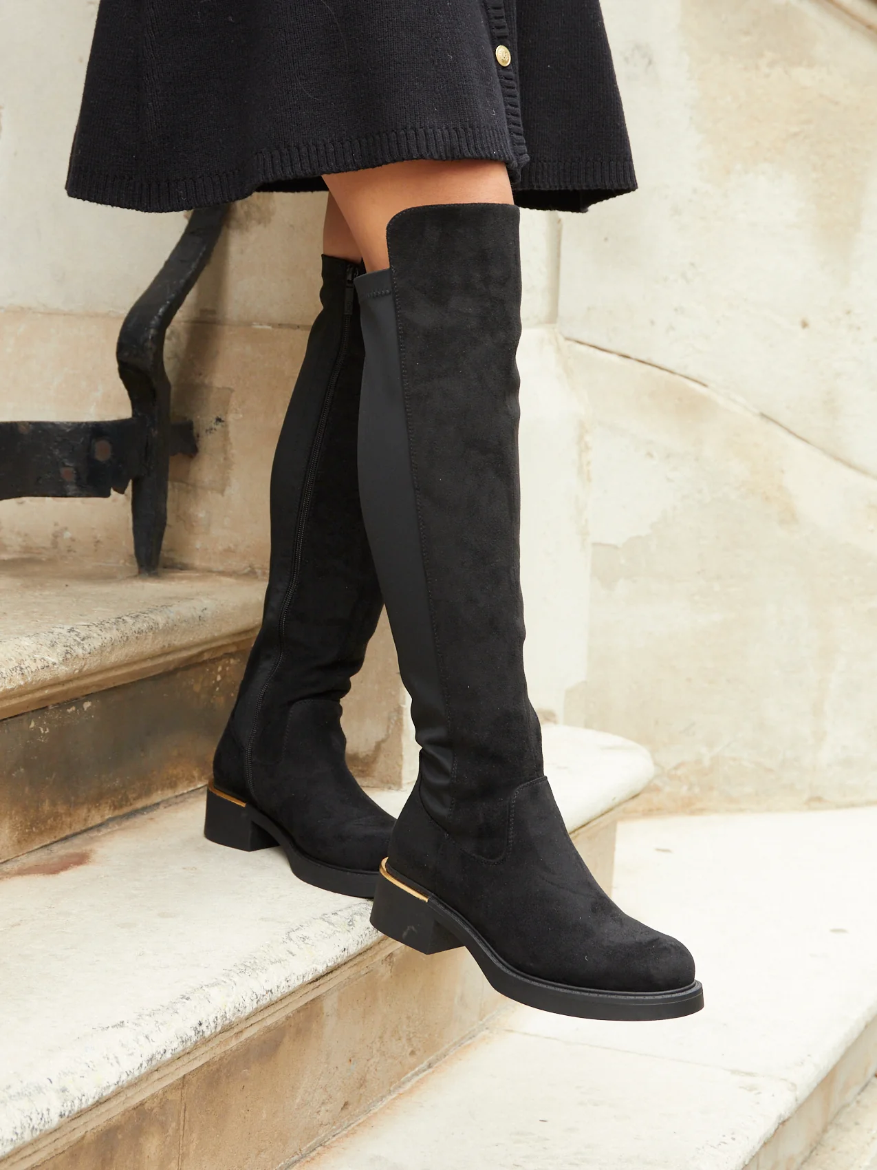 Sawyer Black Faux Suede Long Riding Boots - Image 6