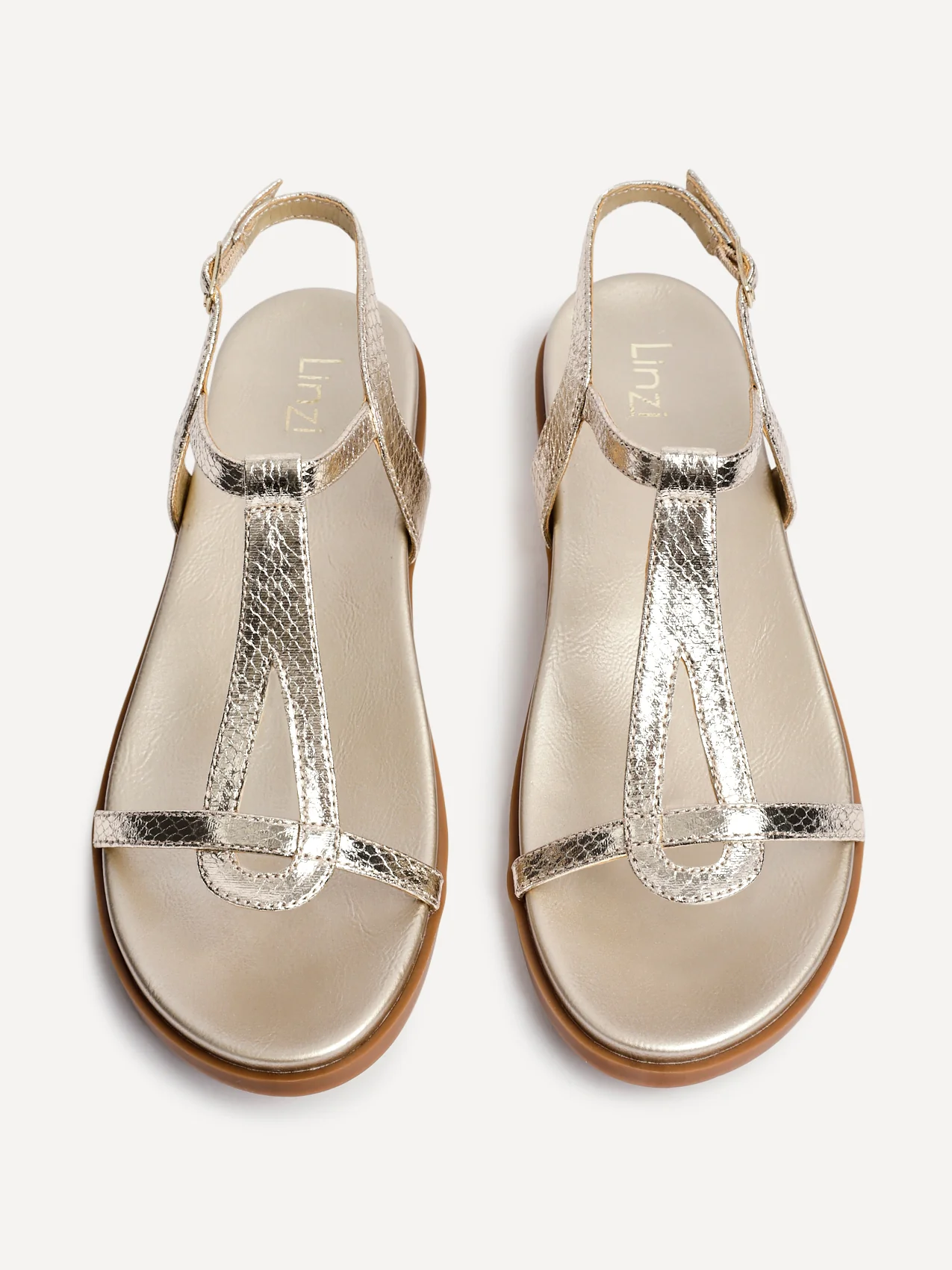 Saylor Gold T-Bar Sandals - Image 5
