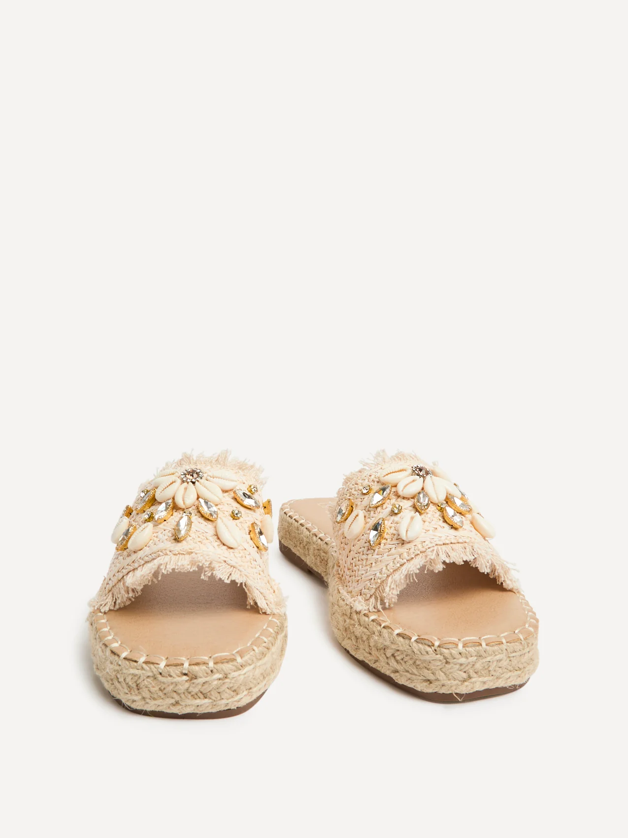 Seaside Beige Raffia Embellished Sliders - Image 3