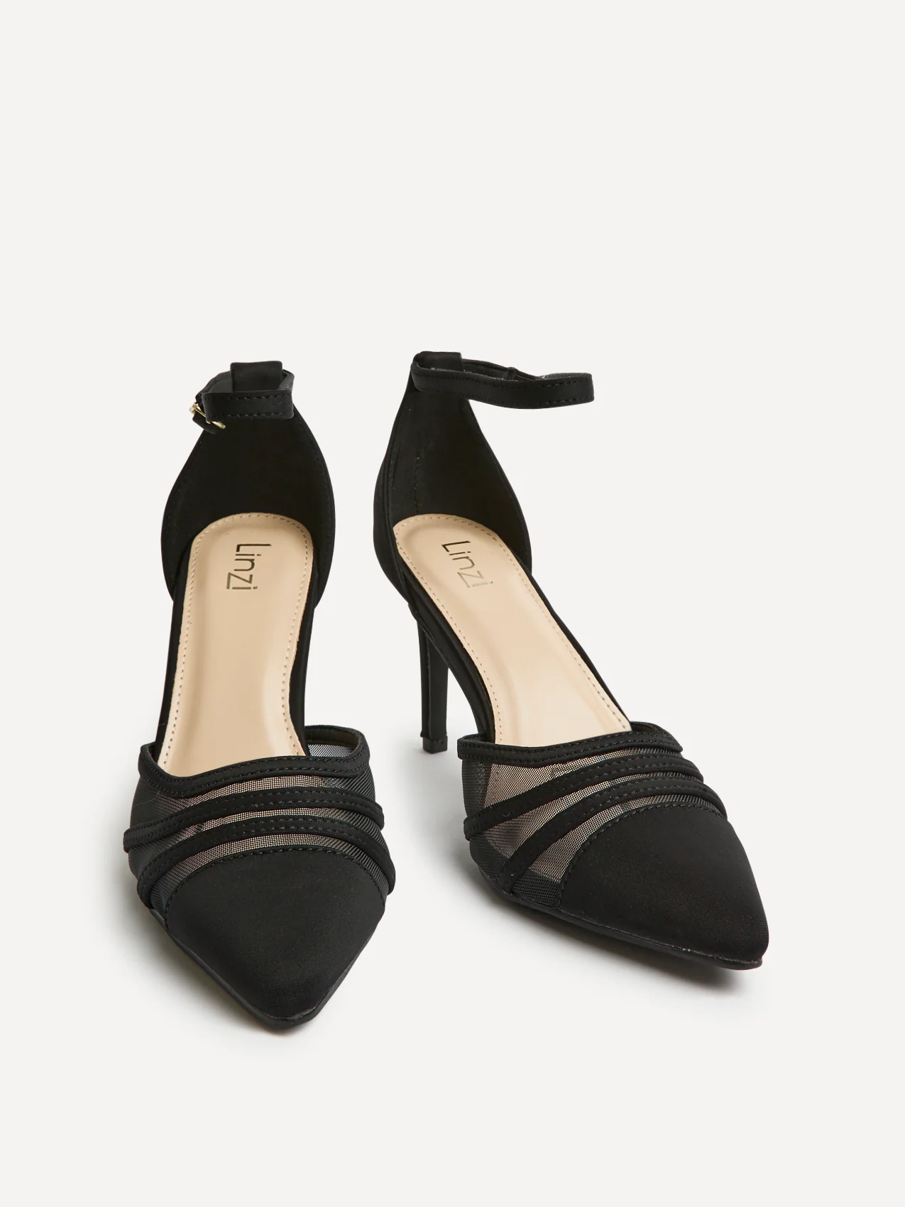 Serri Black Lycra Mesh Court Heels - Image 3