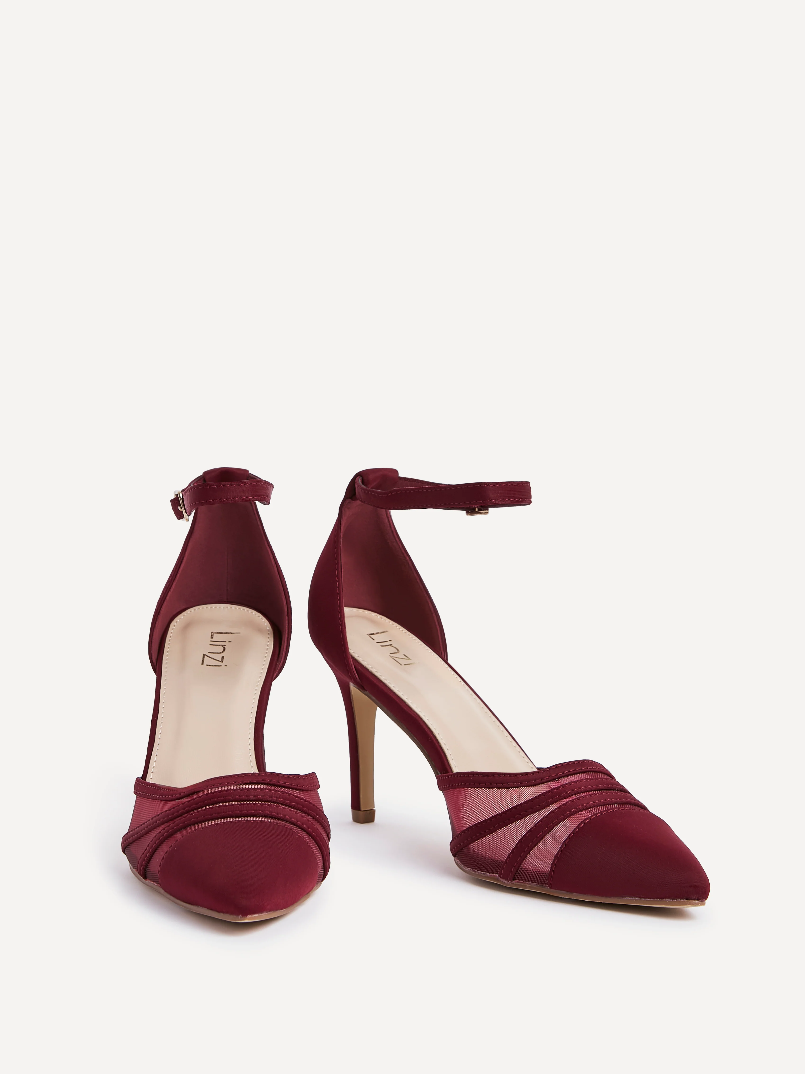 Serri Burgundy Lycra Mesh Court Heels - Image 3
