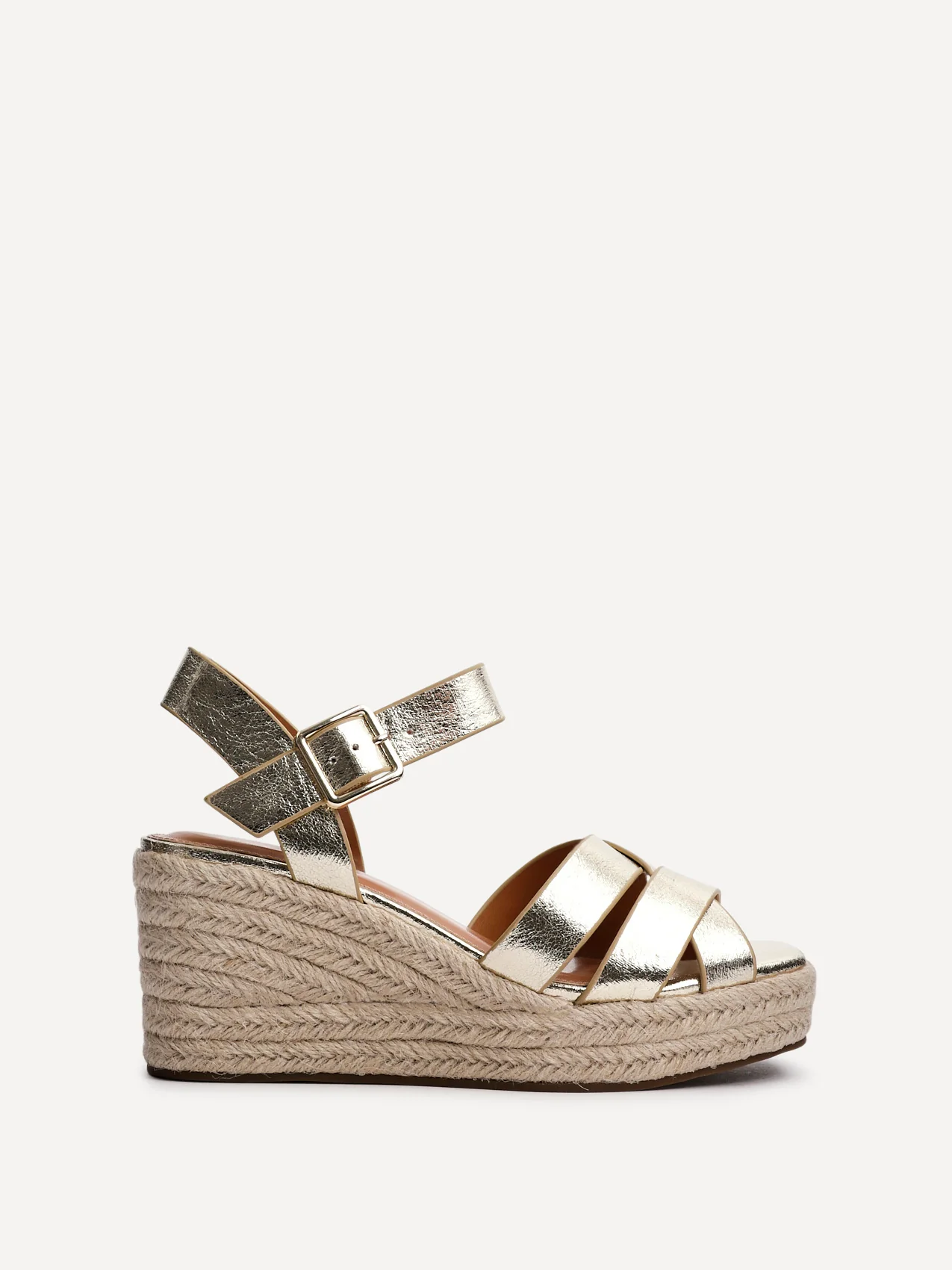 Sheena Gold Crossover Espadrille Wedges - Image 2