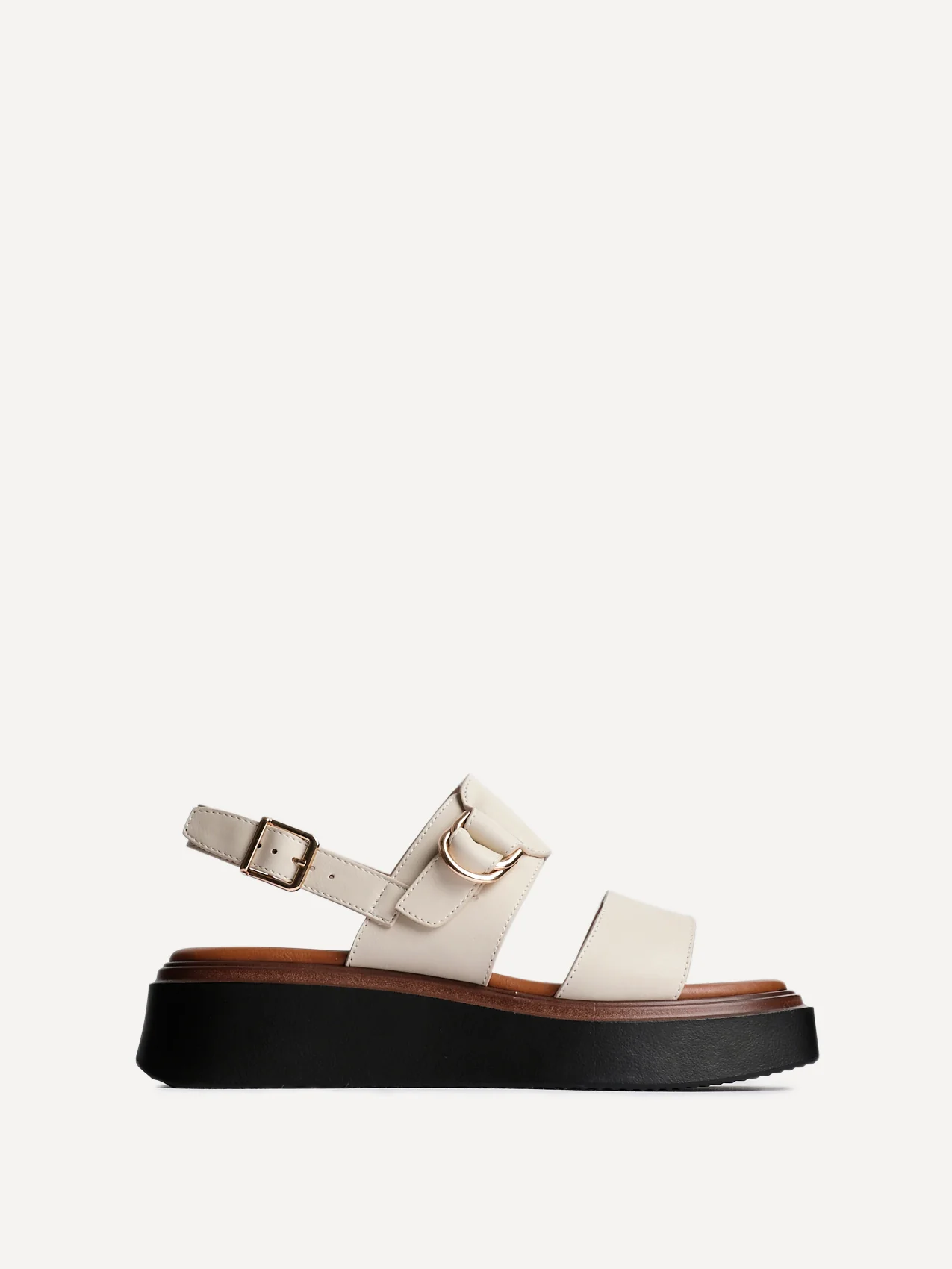 Shift Beige Faux Leather Flatform Sandals - Image 2
