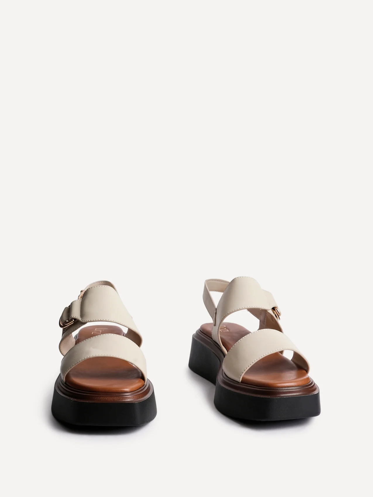 Shift Beige Faux Leather Flatform Sandals - Image 3