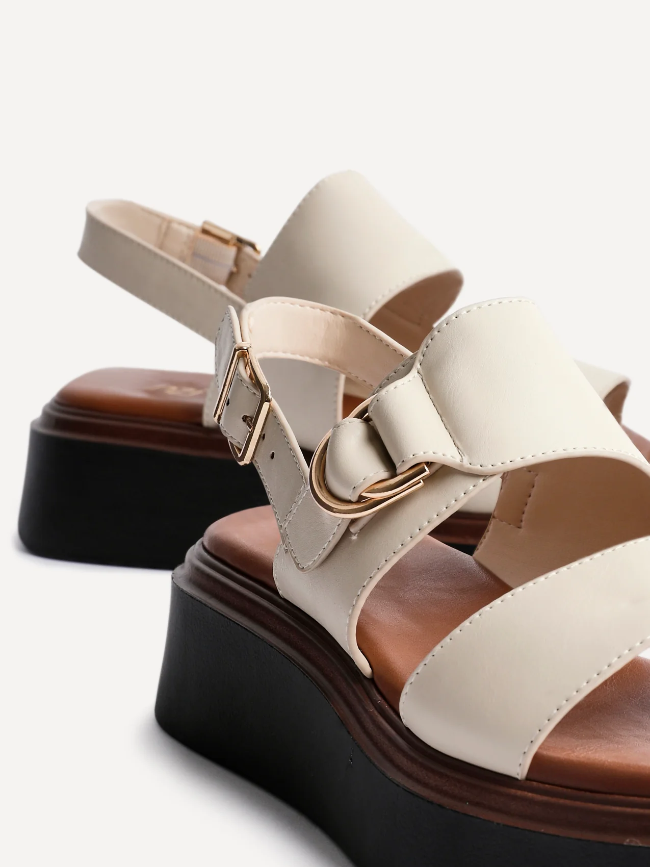 Shift Beige Faux Leather Flatform Sandals - Image 4
