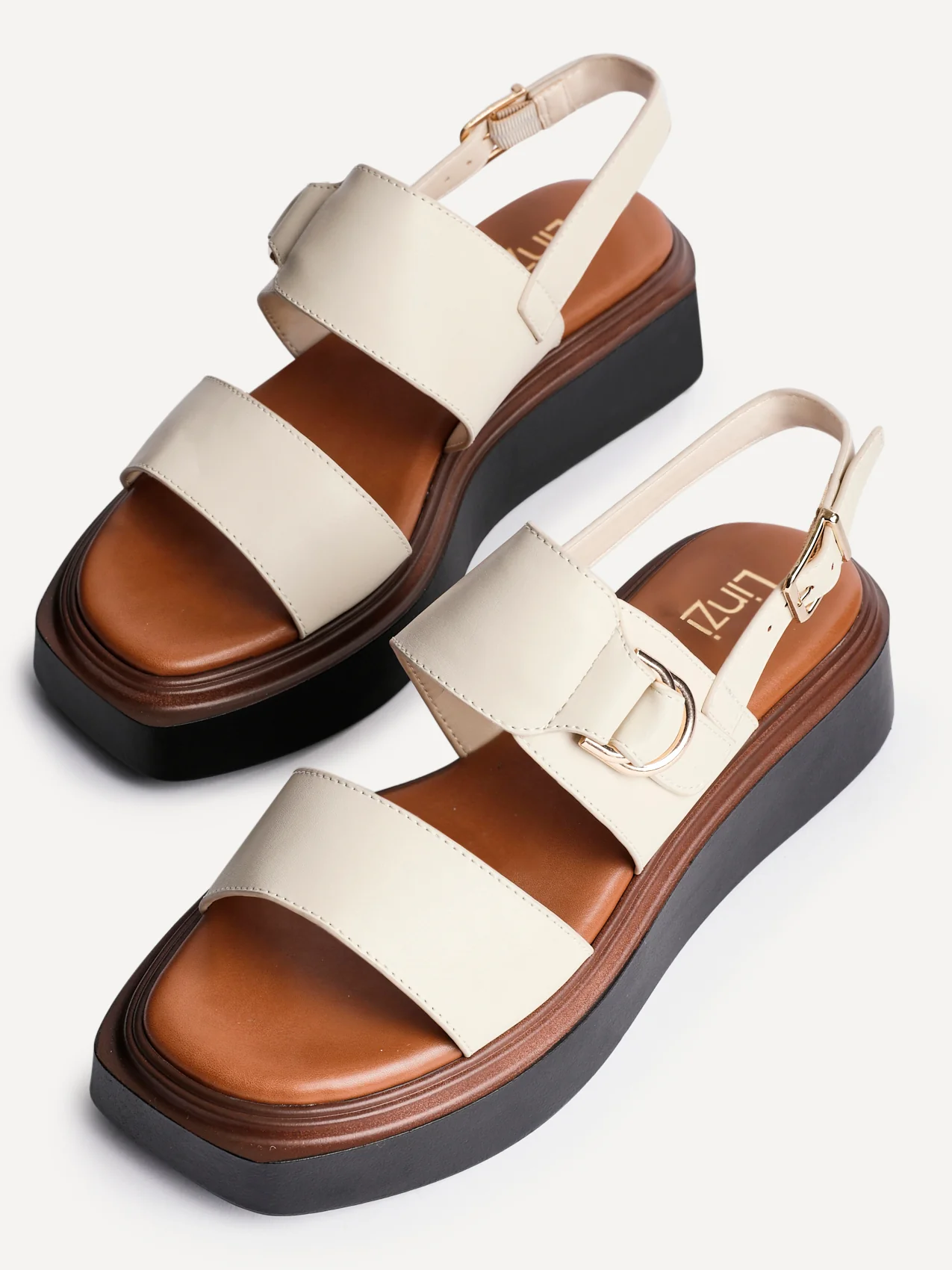 Shift Beige Faux Leather Flatform Sandals - Image 5