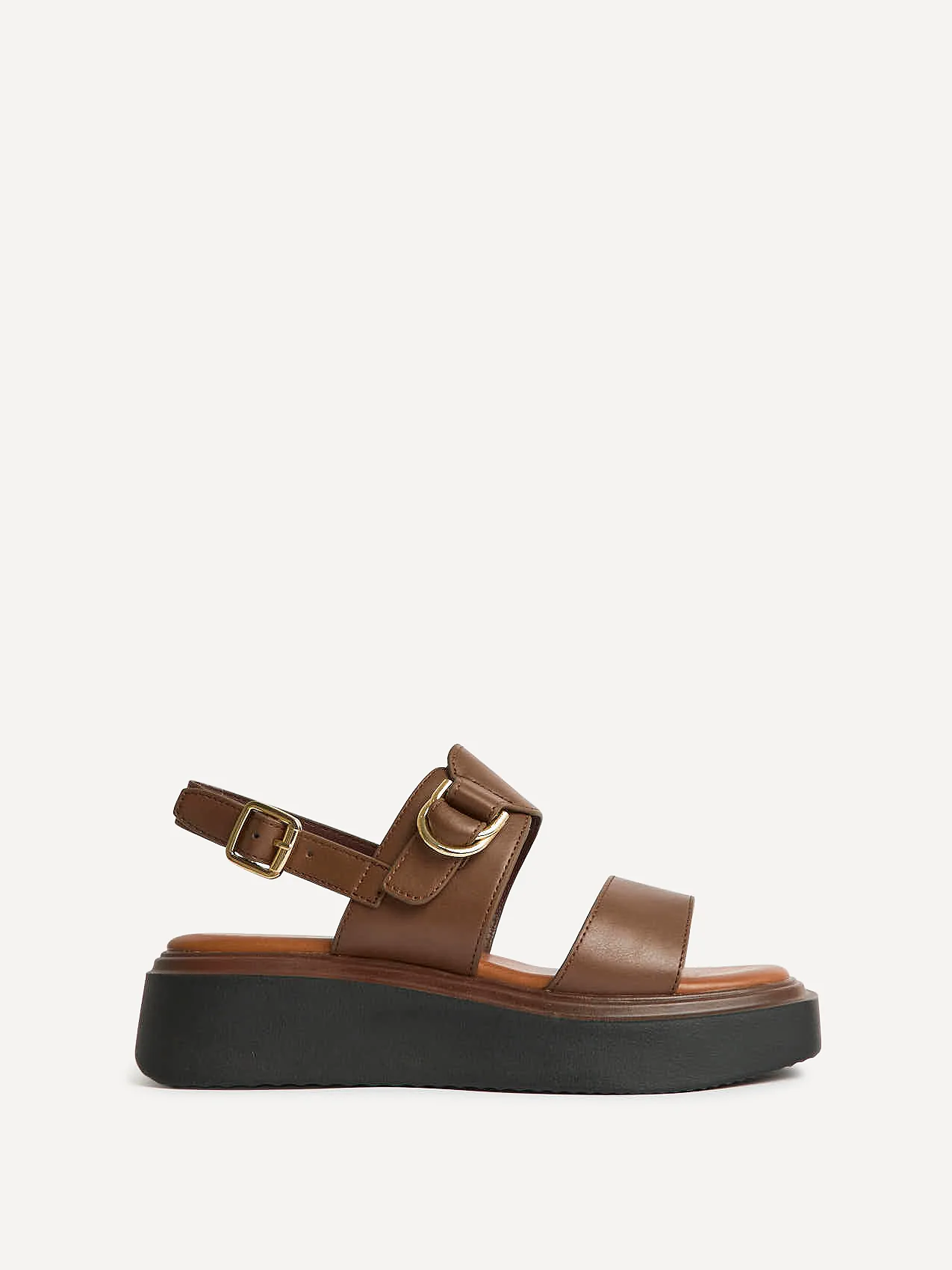 Shift Brown Faux Leather Flatform Sandals - Image 2
