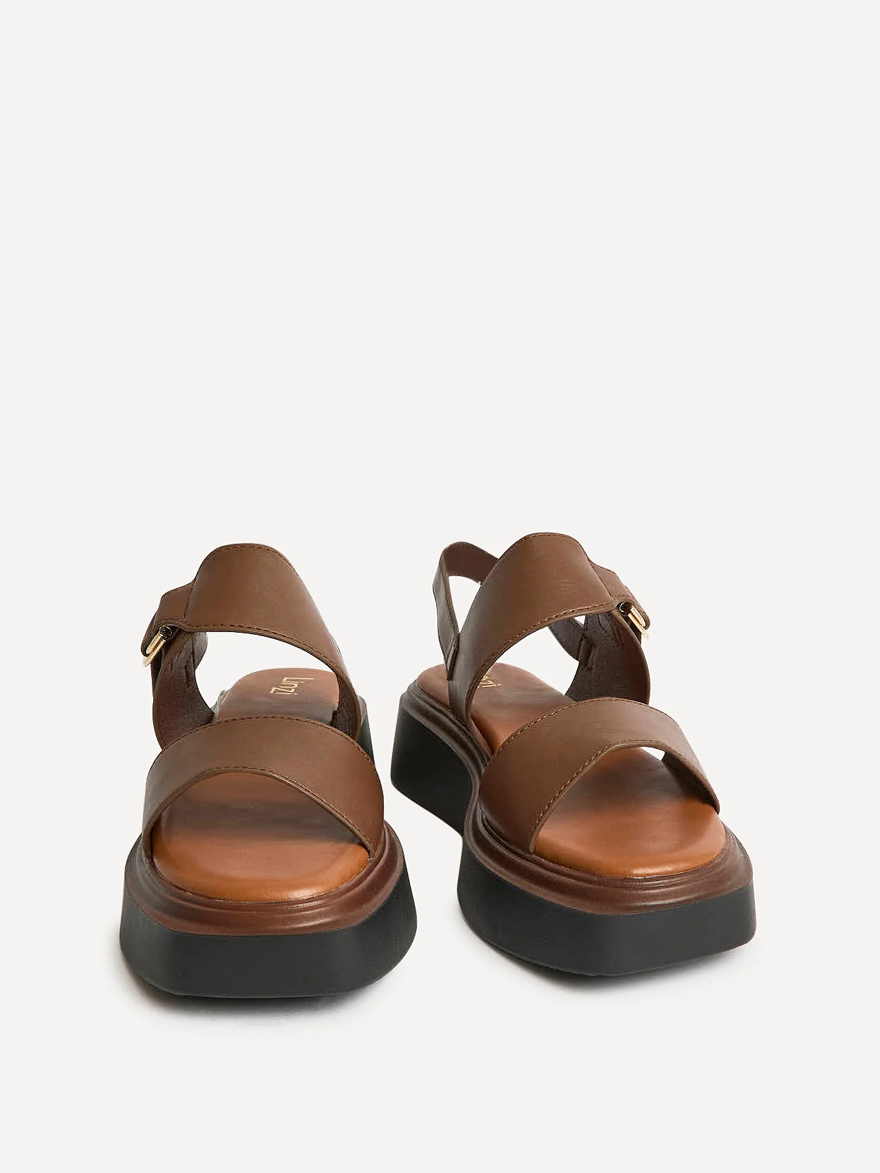 Shift Brown Faux Leather Flatform Sandals - Image 3