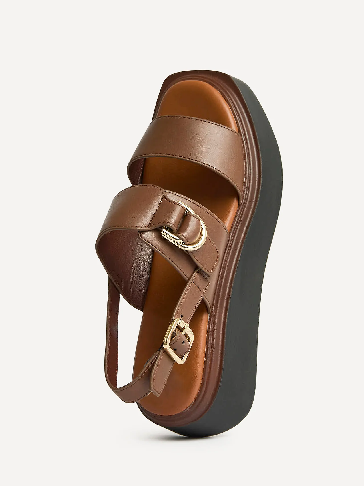 Shift Brown Faux Leather Flatform Sandals - Image 5