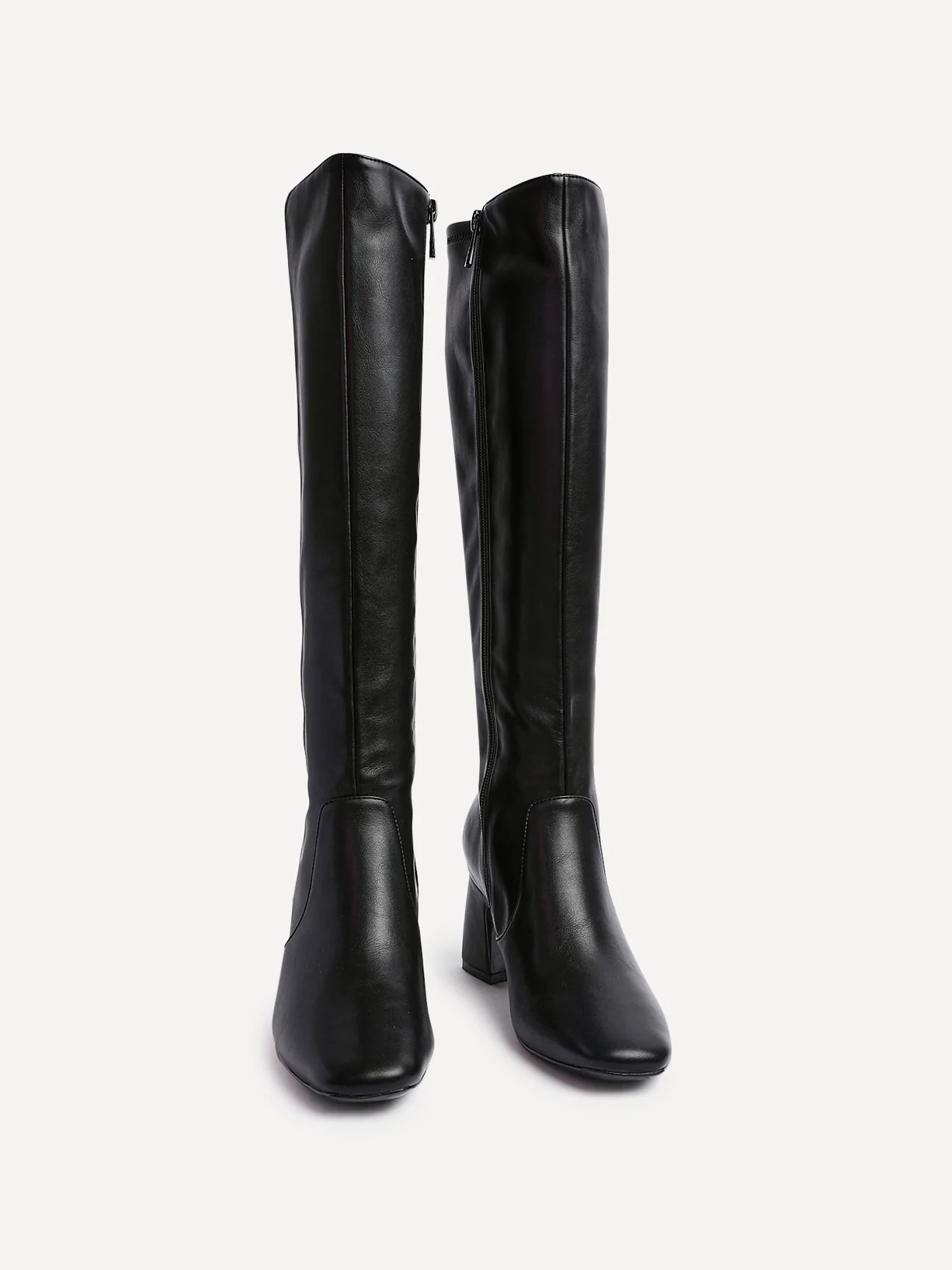 Slate Black Faux Leather Long Heeled Boots - Image 3