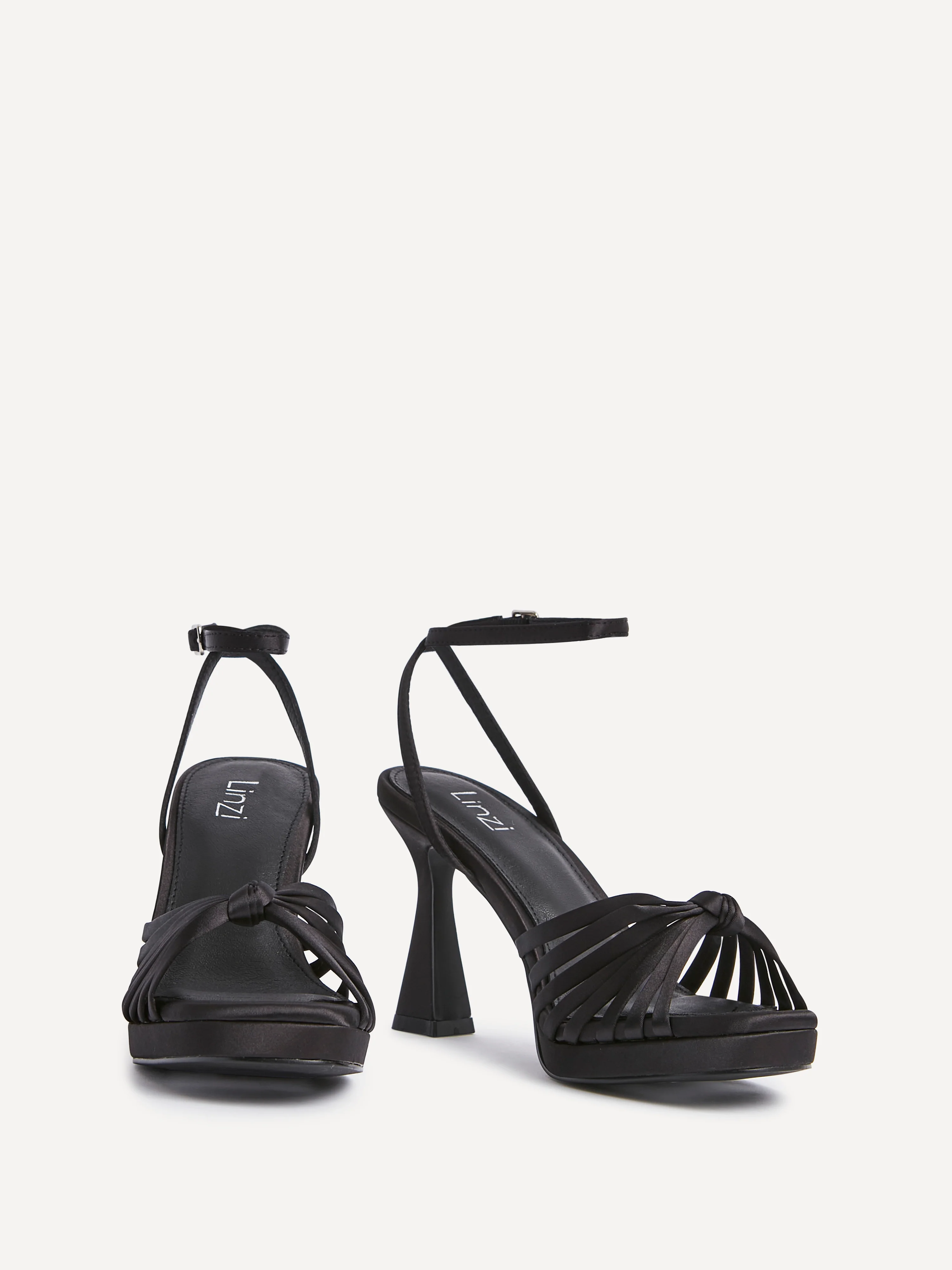 Socialite Black Satin Knotted Platform Heels - Image 3