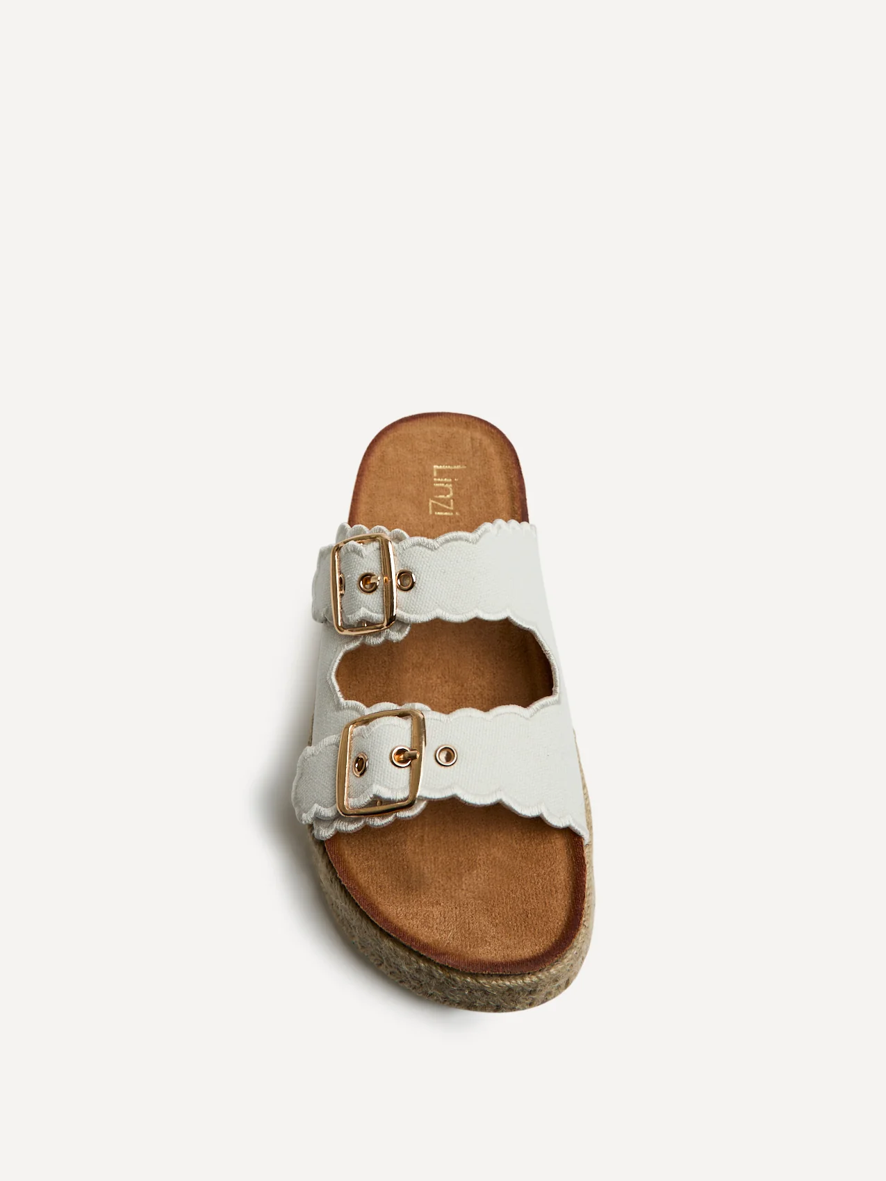 Sonnet White Double Buckle Flatform Sandals - Image 4