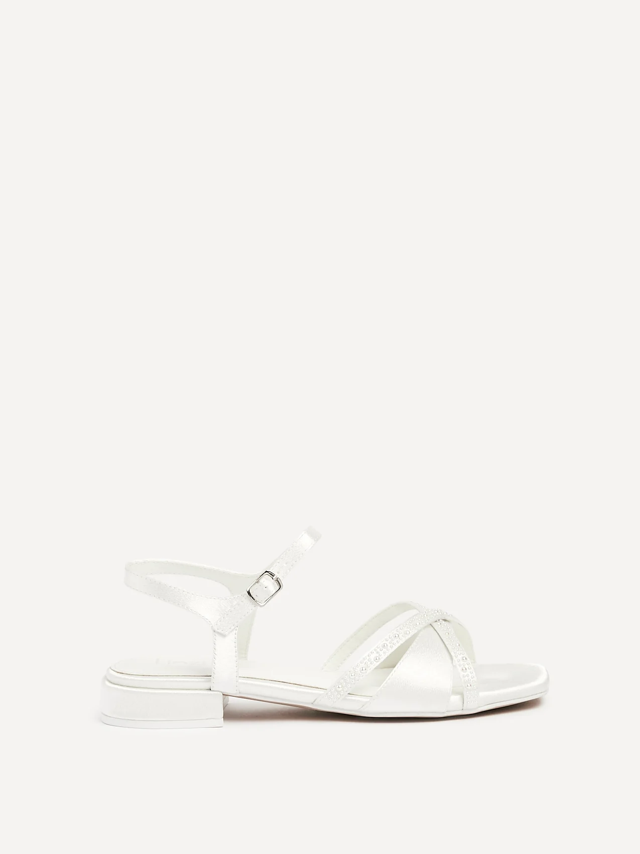 Spellbound Bridal Ivory Satin Low Heel Sandals - Image 2