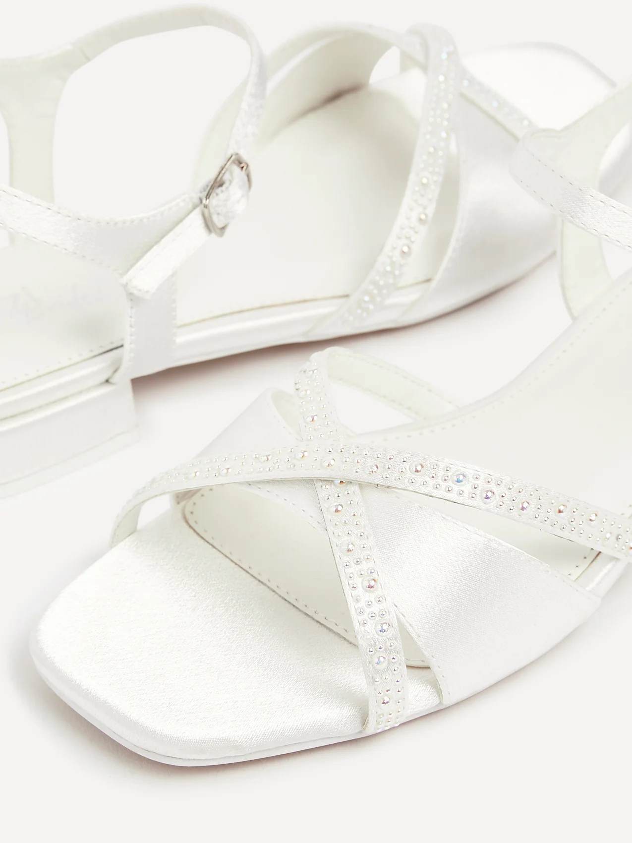Spellbound Bridal Ivory Satin Low Heel Sandals - Image 4