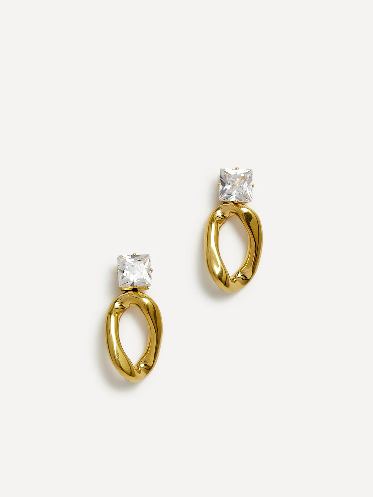 Starfall Gold Square Stud Oval Drop Earrings - Image 2