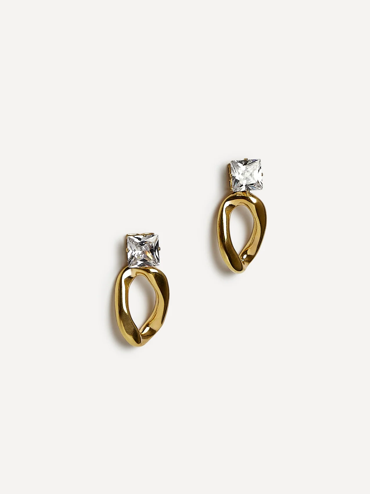 Starfall Gold Square Stud Oval Drop Earrings - Image 3
