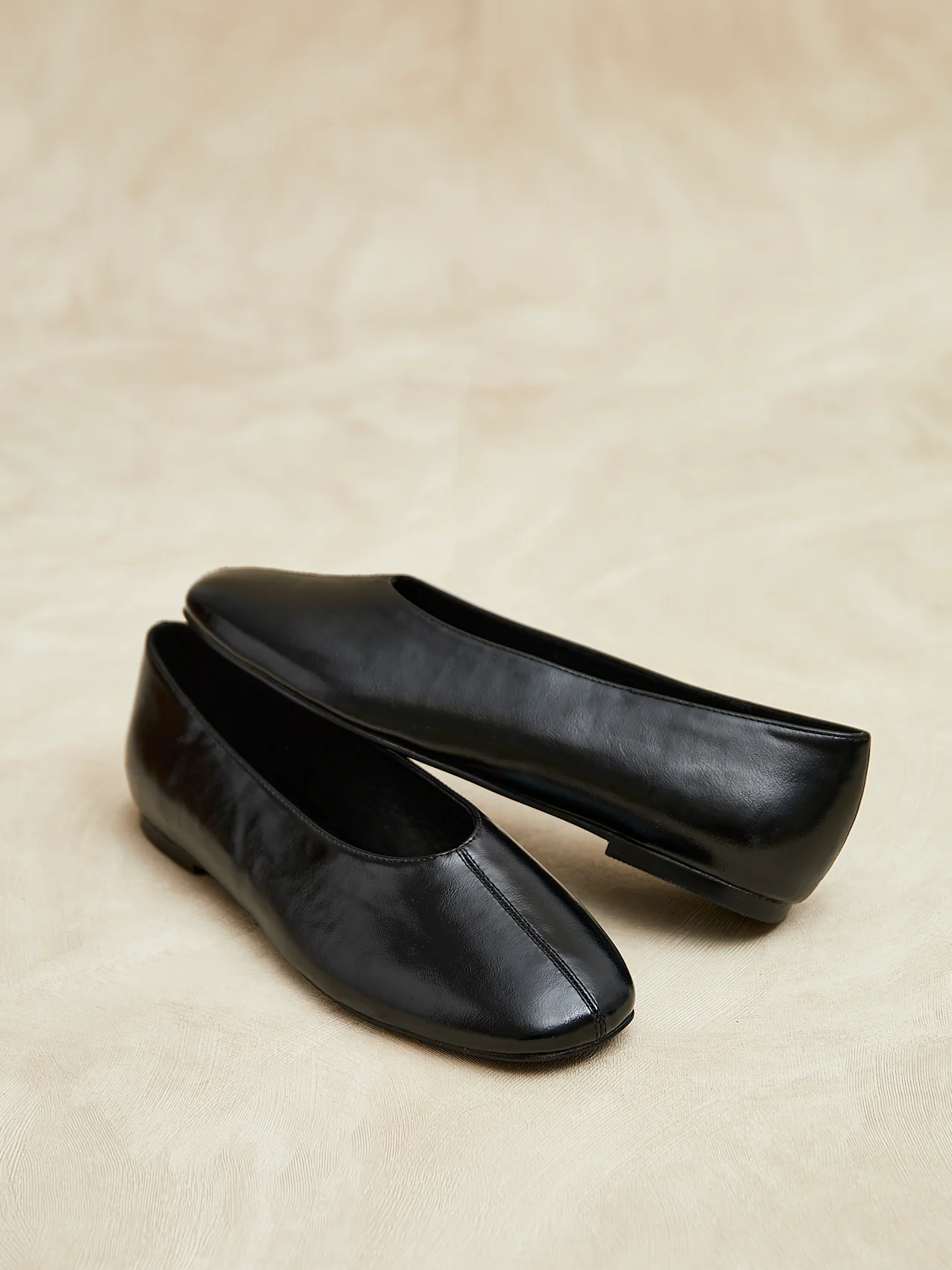 Structure Black Faux Leather Square Toe Ballet Flats - Image 6