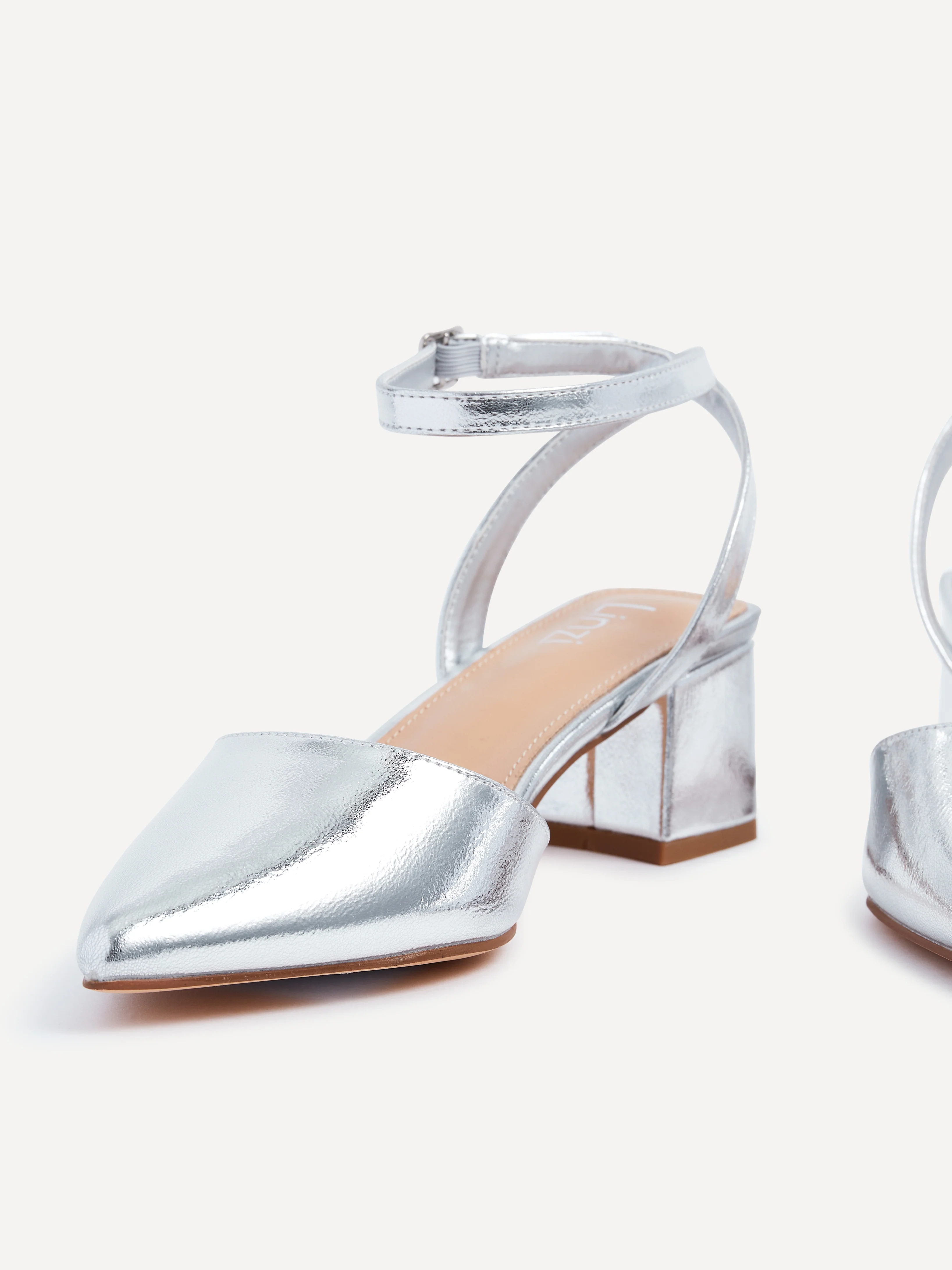 Suzy Wide Fit Silver Faux Leather Court Heels - Image 3