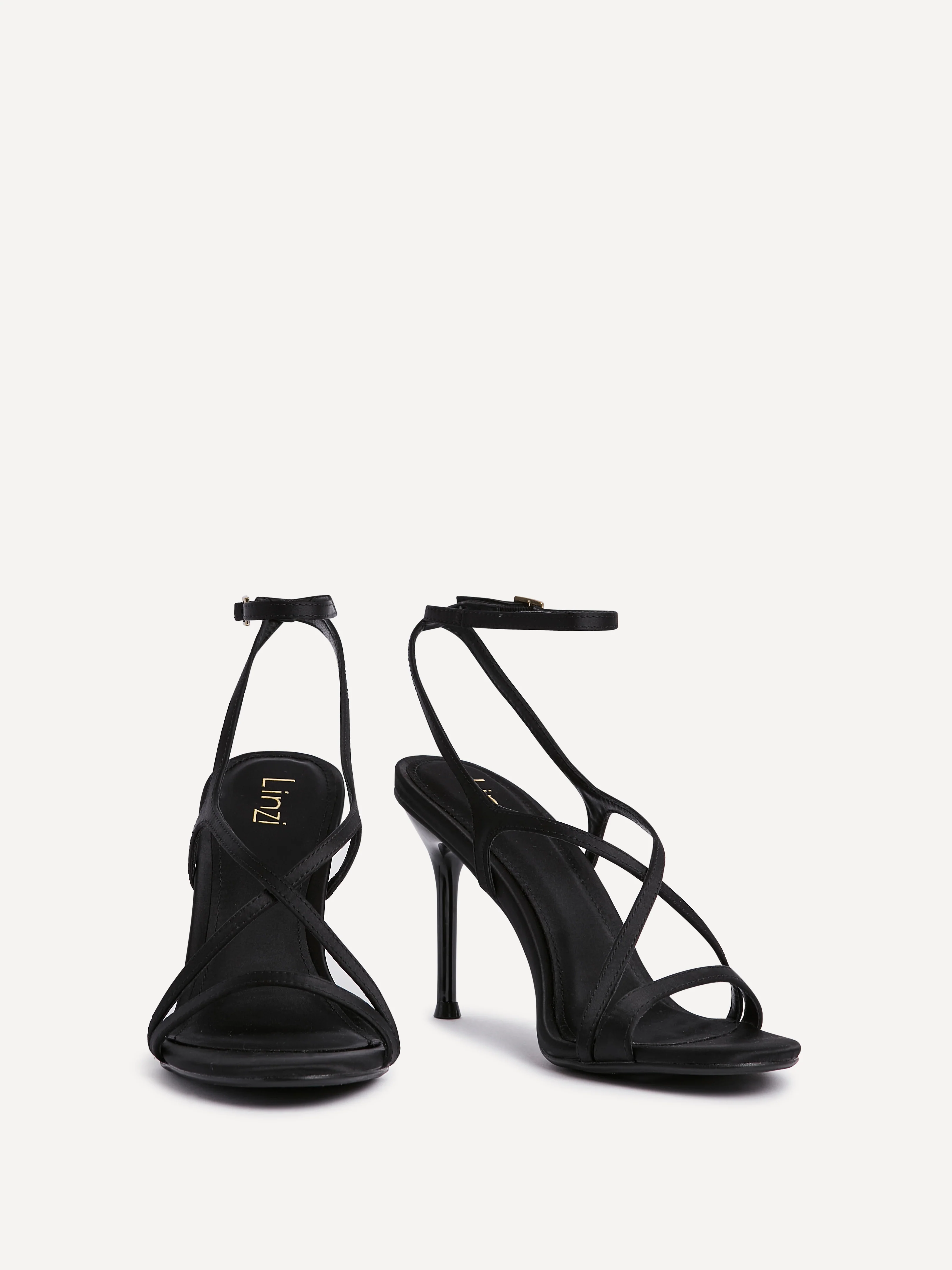 Taliya Black Satin Strappy Stiletto Heels - Image 3