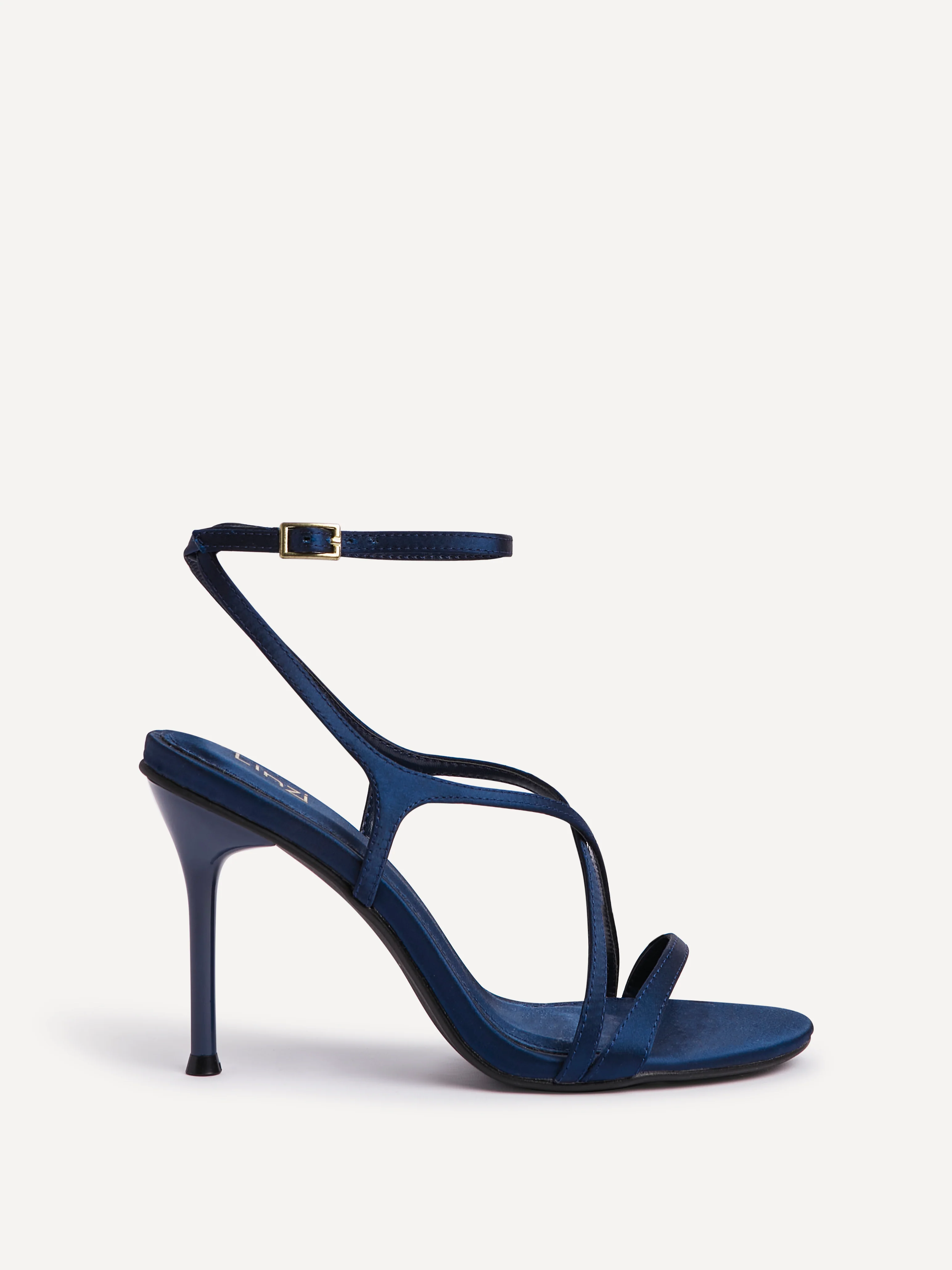 Taliya Navy Satin Strappy Stiletto Heels - Image 2