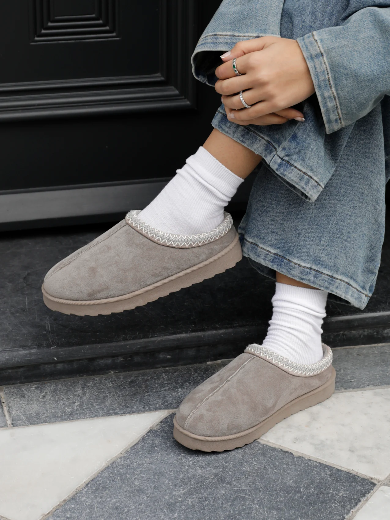 Tammy Ash Grey Faux Suede Slippers - Image 5