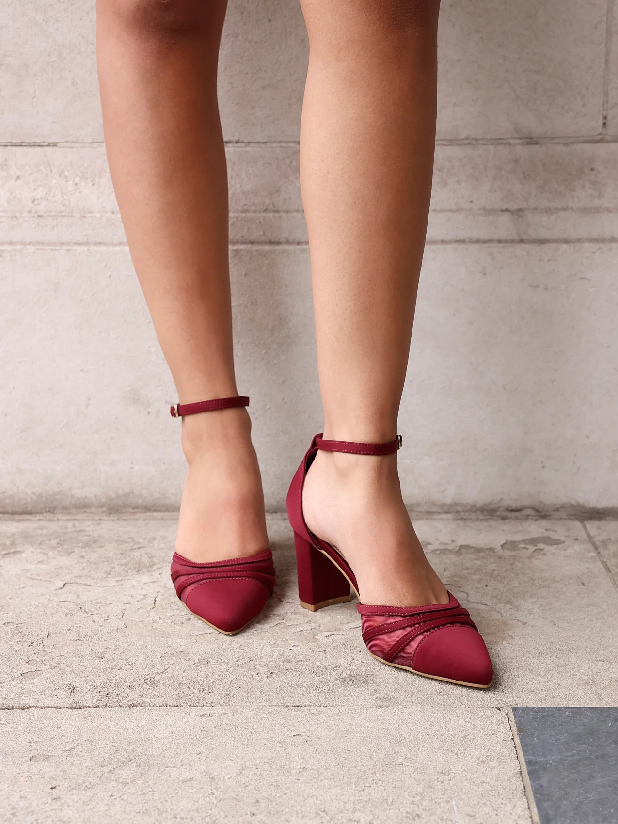 Tasha Burgundy Scuba Mesh Court Heels