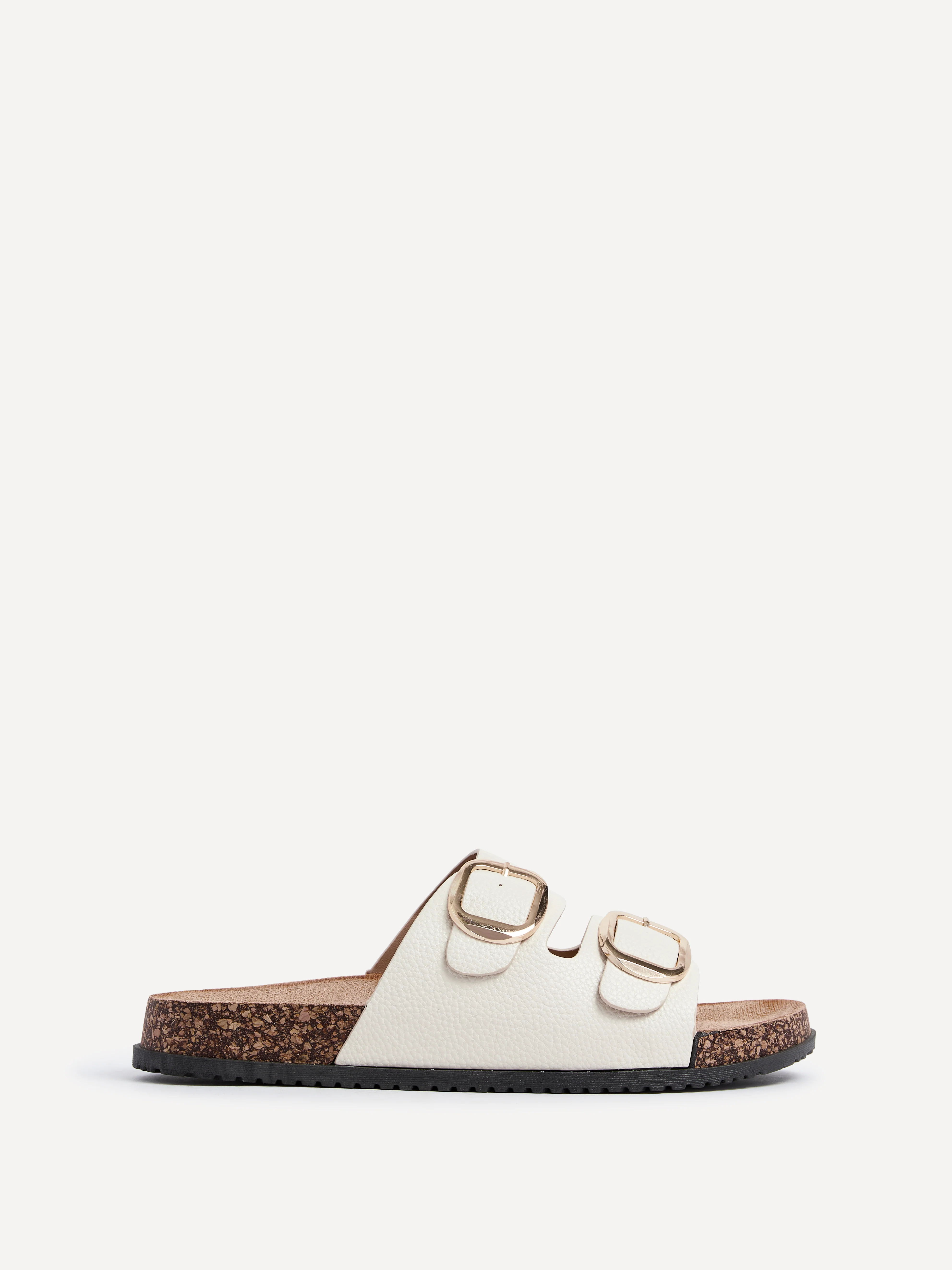 Tatum Beige Double Buckle Slider Sandals - Image 2