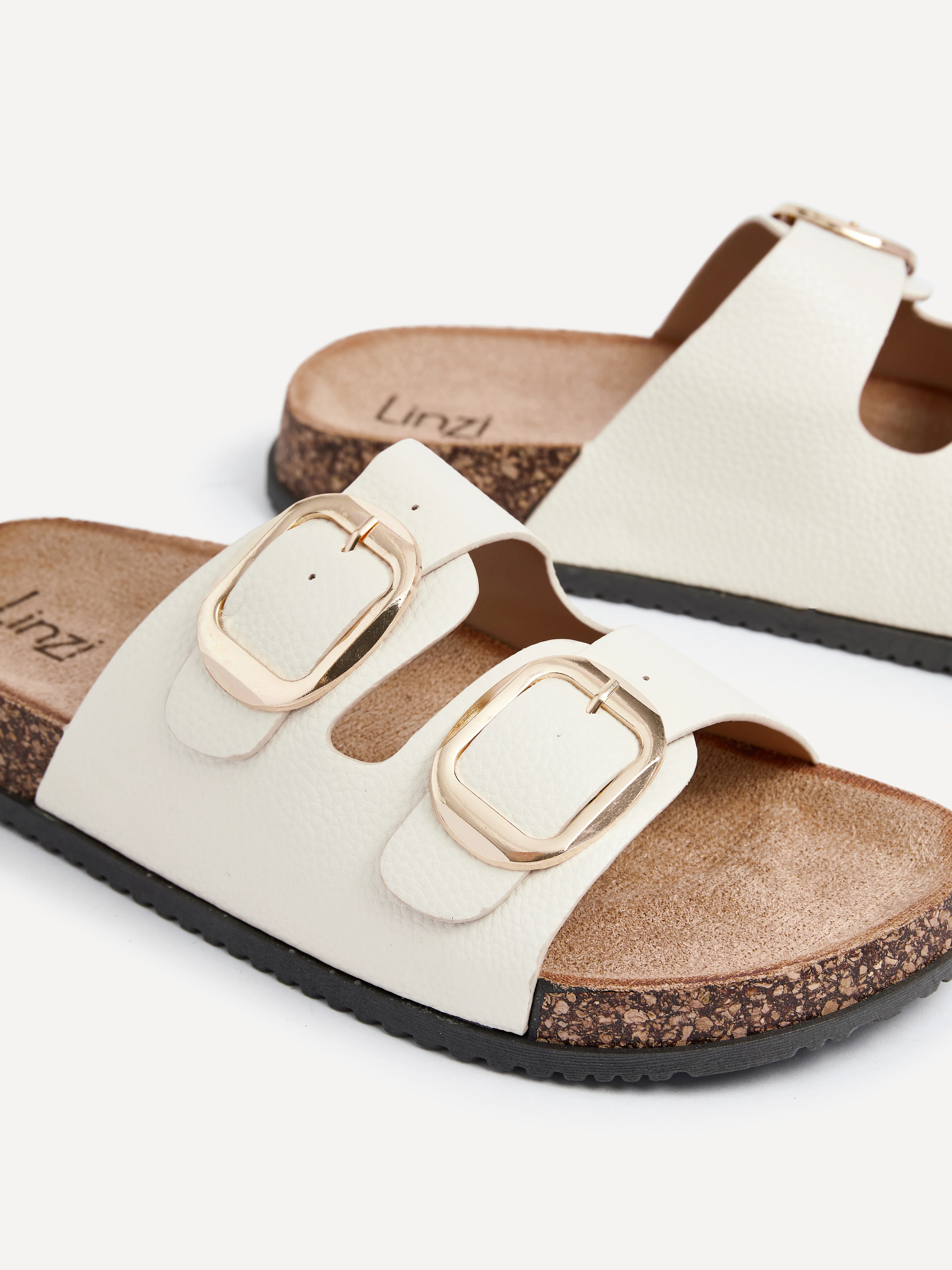 Tatum Beige Double Buckle Slider Sandals - Image 5
