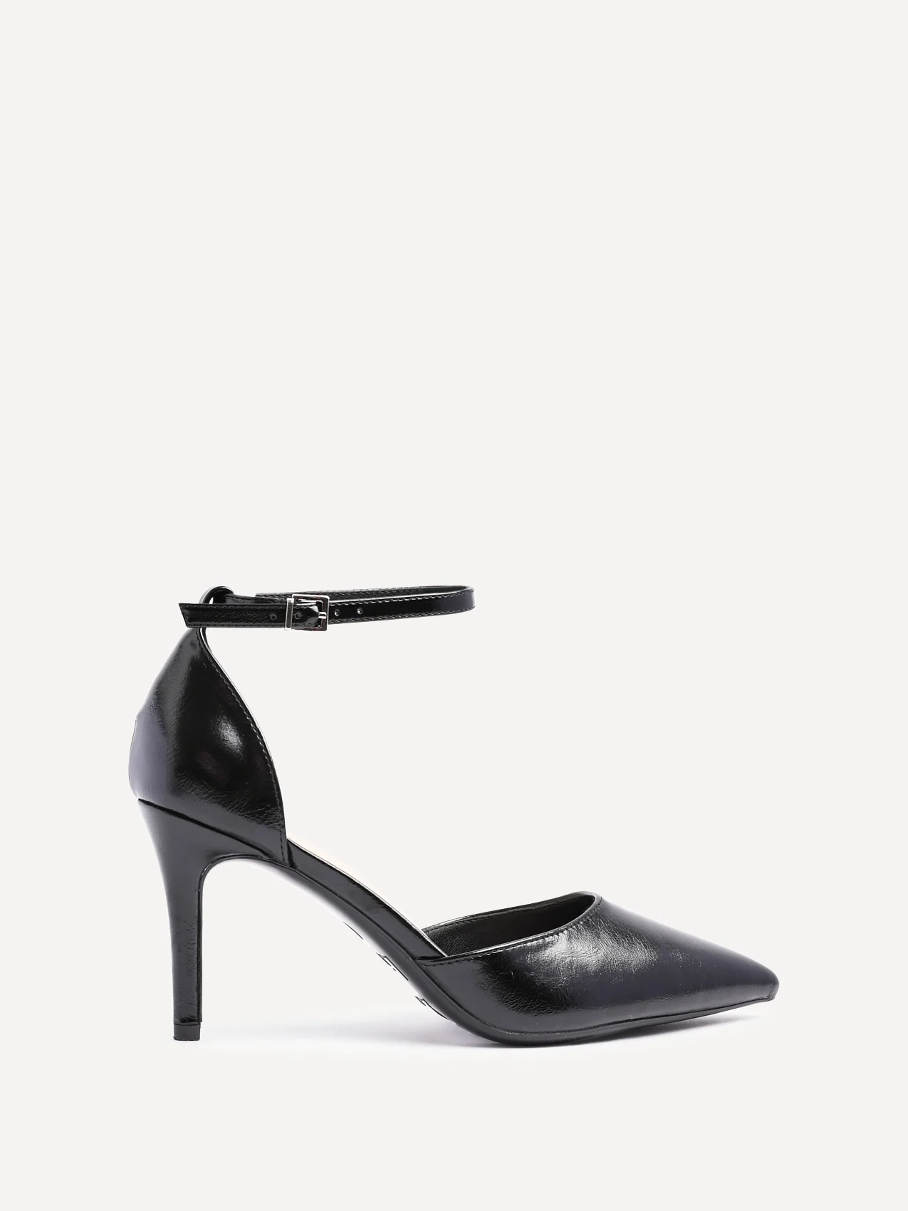 Thea Black Faux Leather Stiletto Court Heels - Image 2