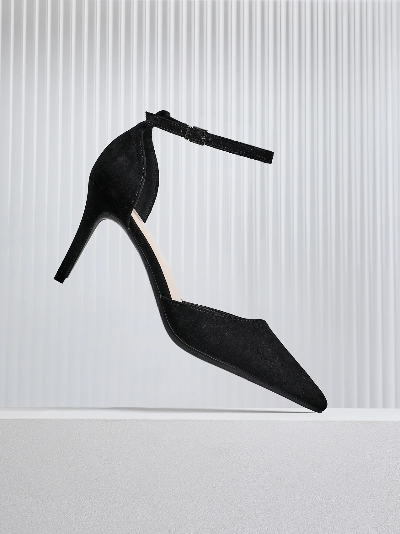 Thea Black Faux Suede Stiletto Court Heels
