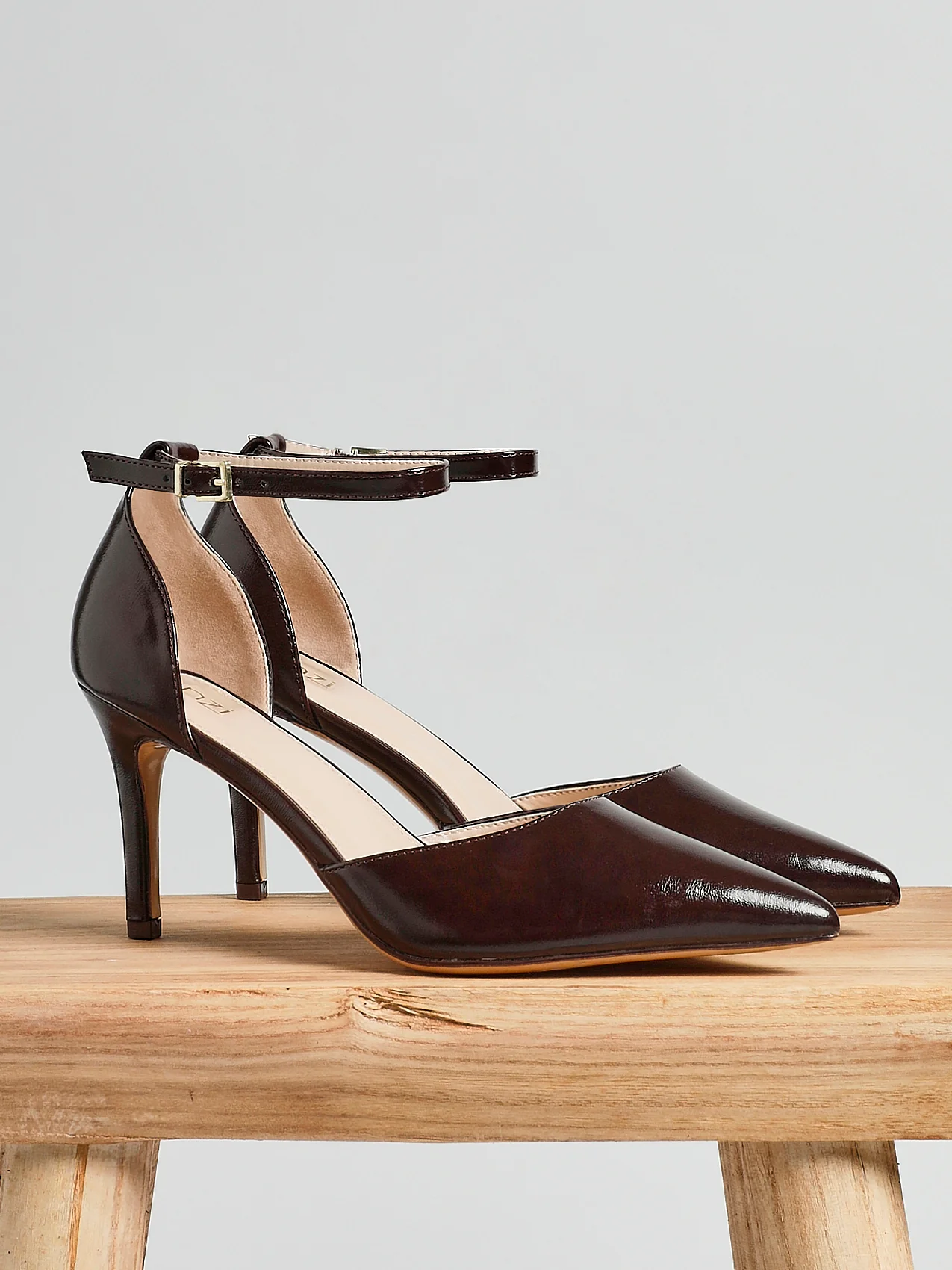 Thea Brown Faux Leather Stiletto Court Heels