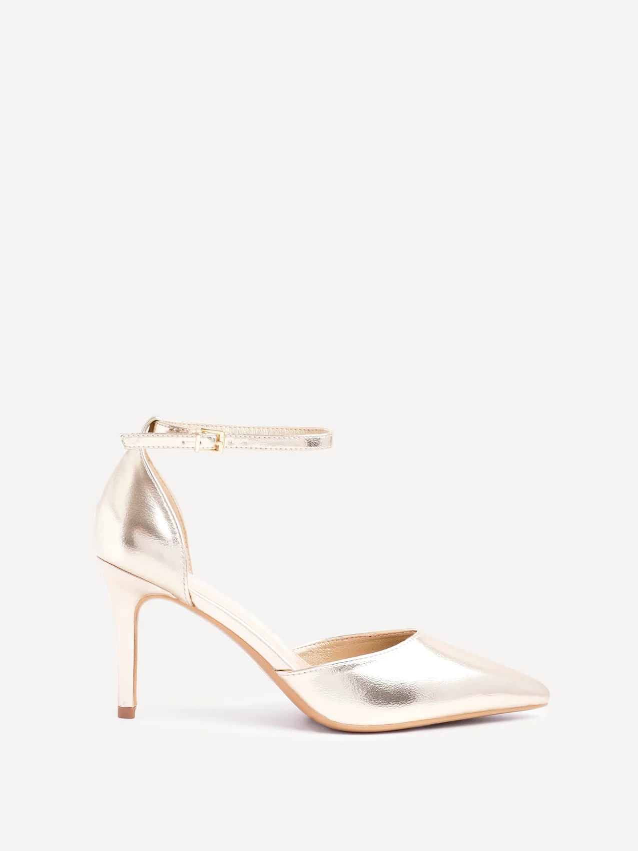 Thea Gold Faux Leather Stiletto Court Heels - Image 2